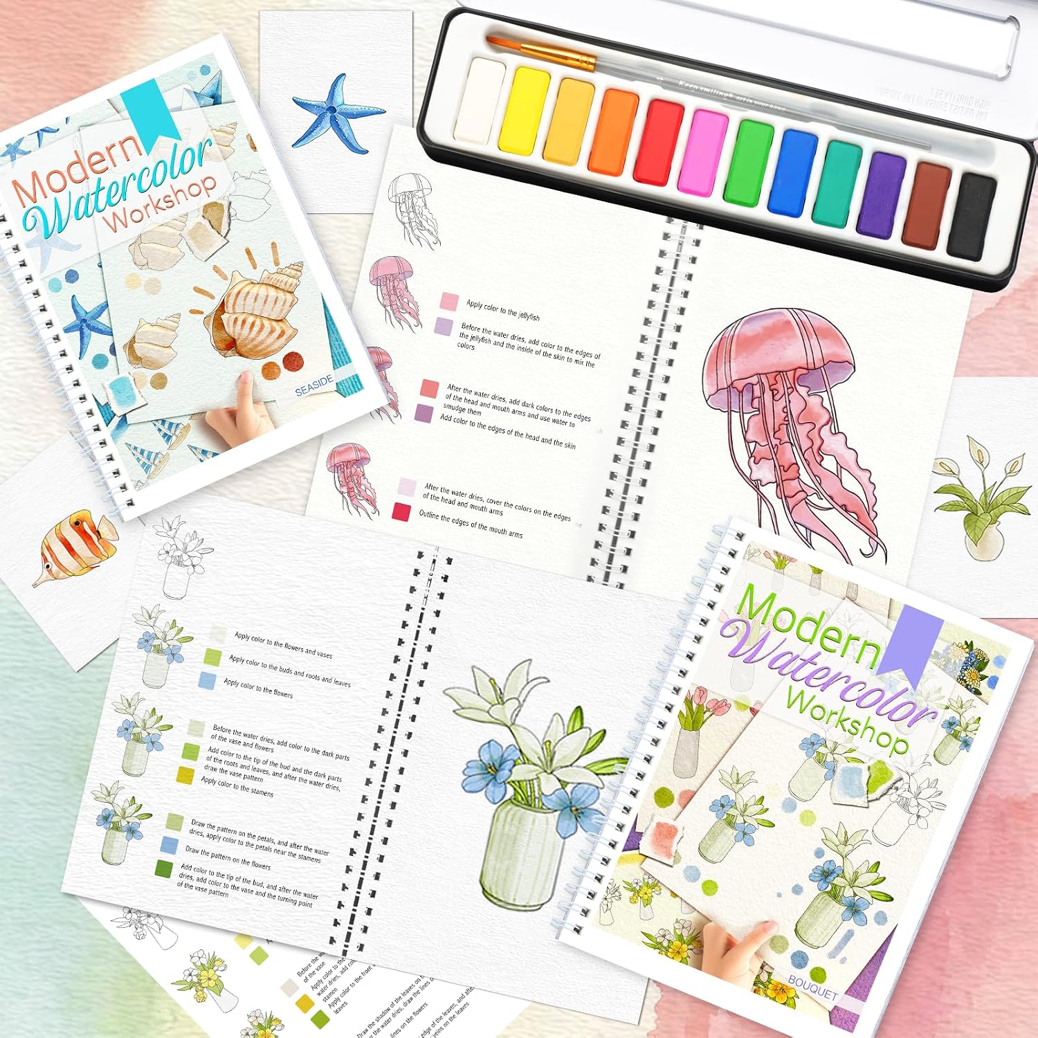 apolyone 2-Pack Beginner Watercolor Workbooks