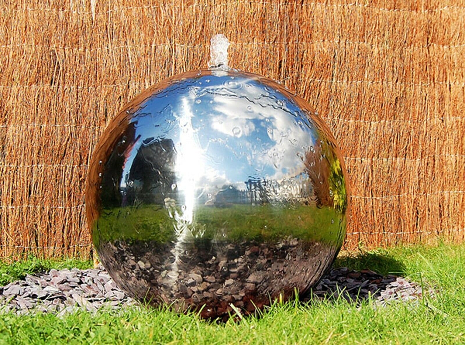 Primrose 60cm Silver Polished Stainless Steel Fountain Sphere Modern Water Feature with LED Lights