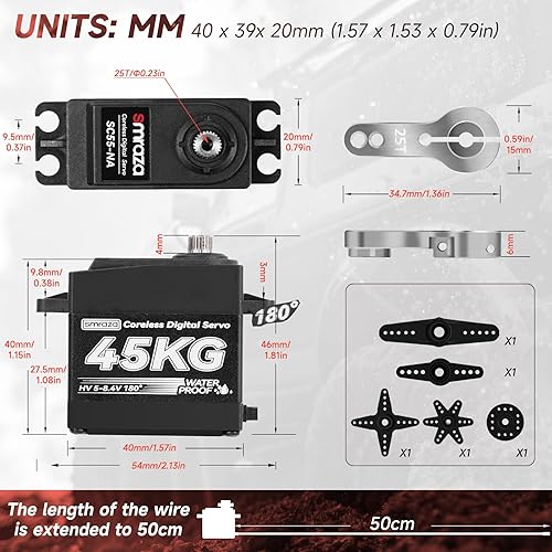 Miniatura 6 de Servomotor sin núcleo de 99.2 lbs de dirección de alto torque Smraza 8.4V Servo Digital de engranaje de metal completo servo impermeable para RC