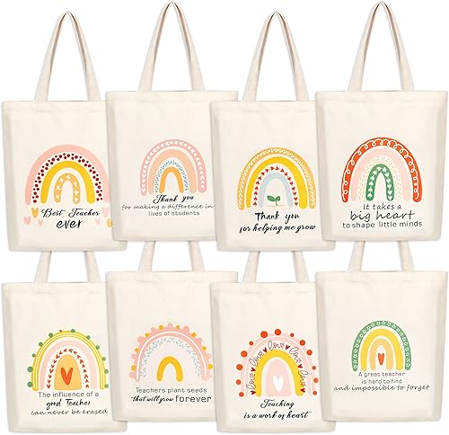 8 bolsas de lona para profesores, regalos de agradecimiento para profesores, bolsas reutilizables esenciales para profesores, regalos de fin de