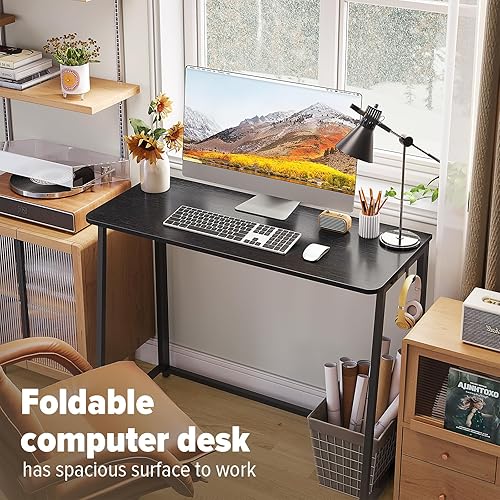 Miniatura 3 de WOHOMO Escritorio plegable, escritorio plegable de escritura estrecha de 39.4 pulgadas, mesa para computadora portátil que ahorra espacio, estación