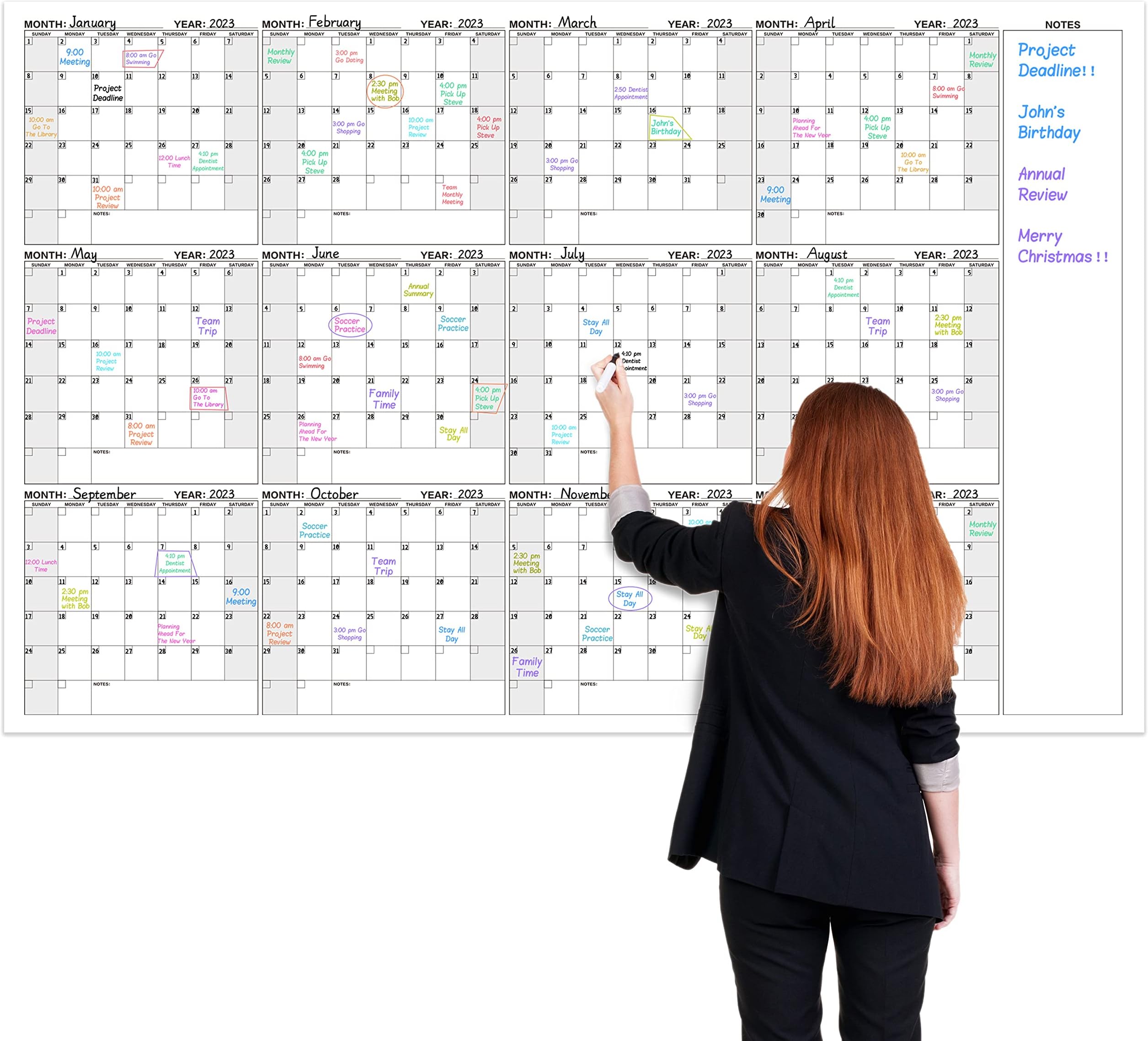 BooQool Large Dry Erase Calendar for Wall – Yearly Wall Calendar Dry Erase, 37" x 57.9", 12-Month Undated Blank Calendar Planner, Reusable Laminated Task Organizer, Great for Office, Classroom, Home