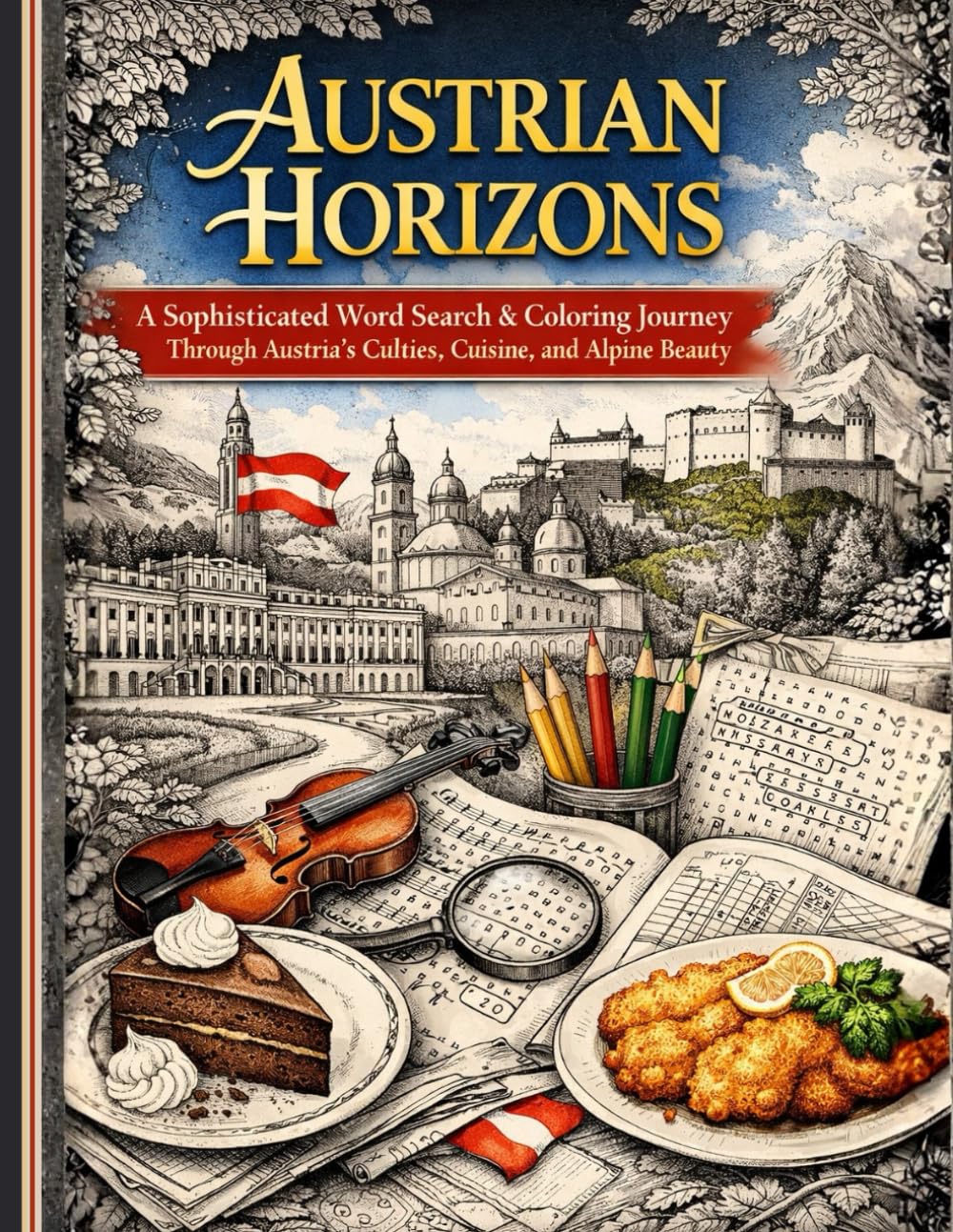Austrian Horizons: A Sophisticated Word Search & Coloring Journey Through Austria’s Culture, Cities, Cuisine, and Alpine Beauty
