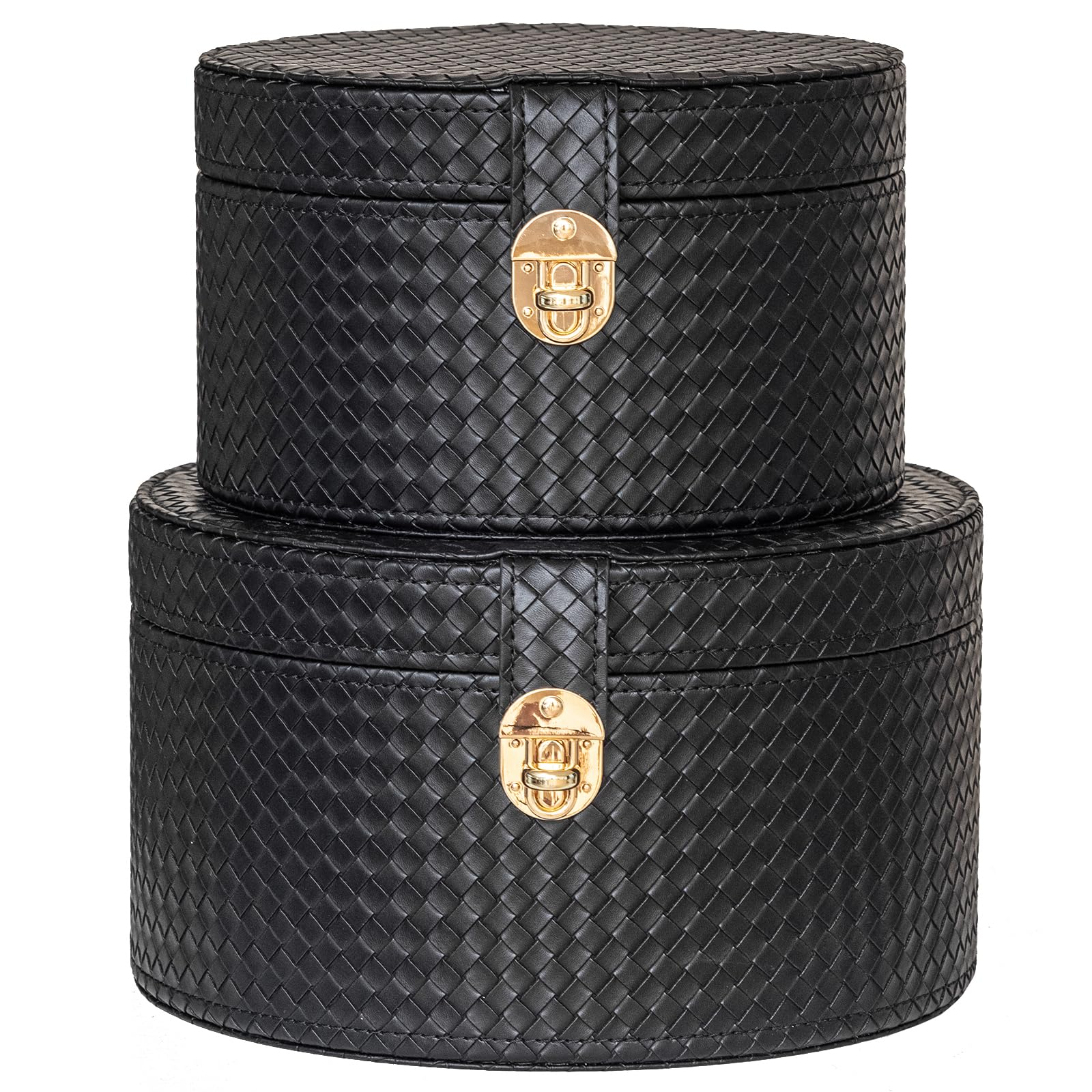 Dekorative Box aus Leder mit Deckel für Fernbedienungen, Couchtisch, 2er-Set, moderne runde Hutboxen, Mehrzweckkorb, Regal-Organizer