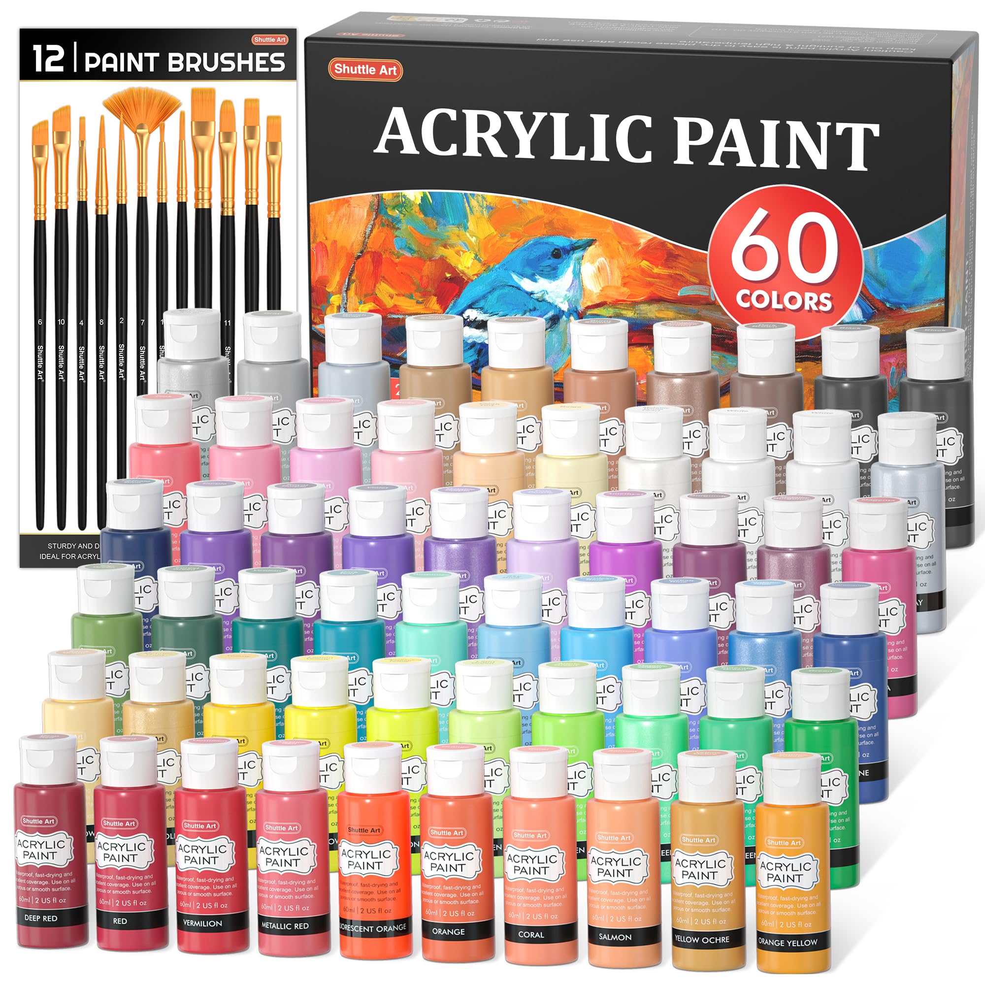 Amazon | Shuttle Art アクリル絵の具 60本セット 58色(白2本と黒2本 