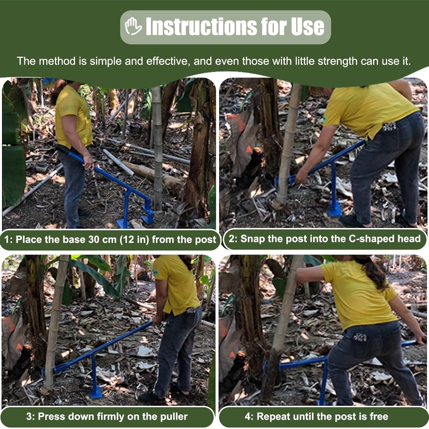 Large Size Sapling Puller, Tree Post Puller Tool For Metal Stake Steel Pipe Fence Removal Multiple Sizes