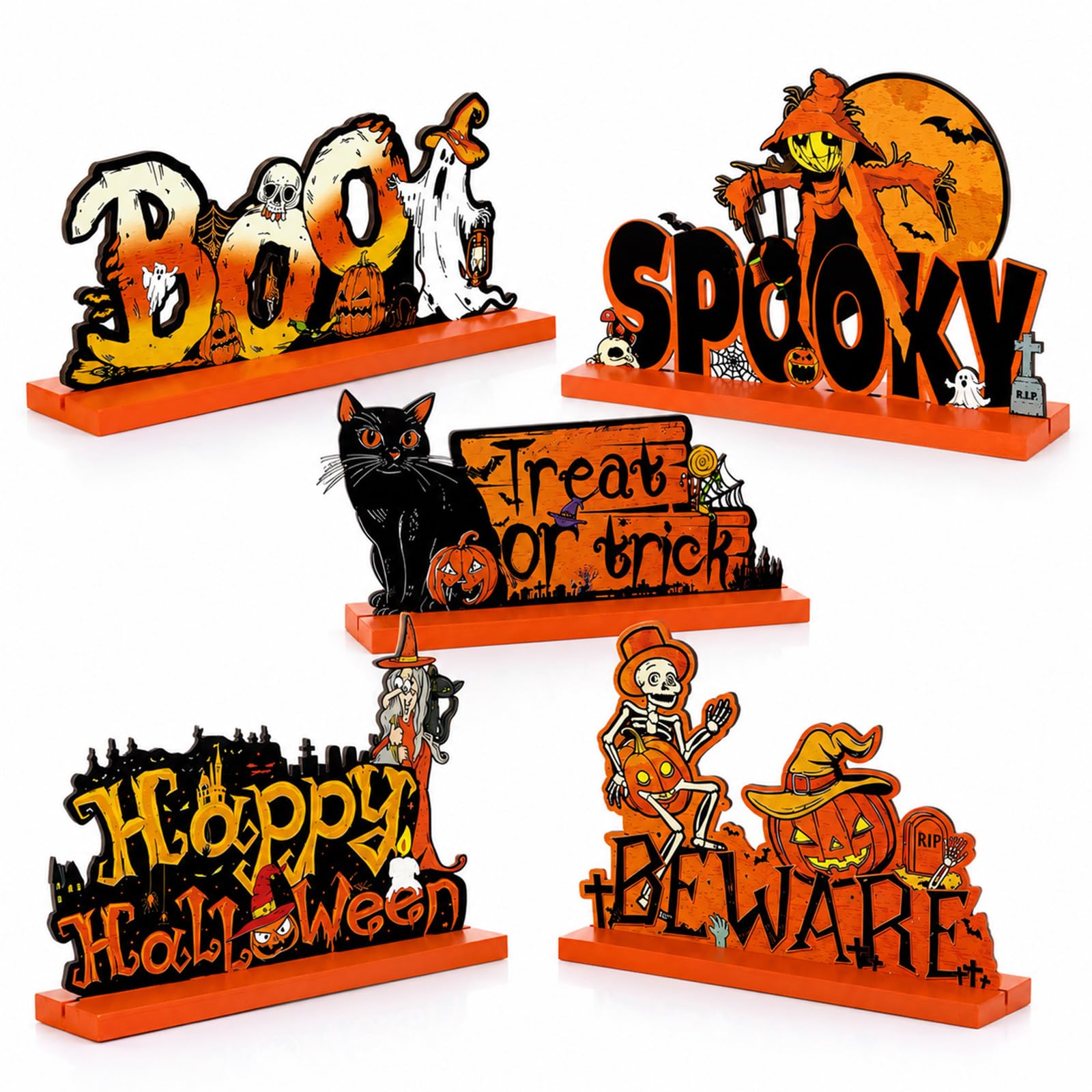 Happy Halloween Table Decorations Wooden Stand Table Centrepiece Signs