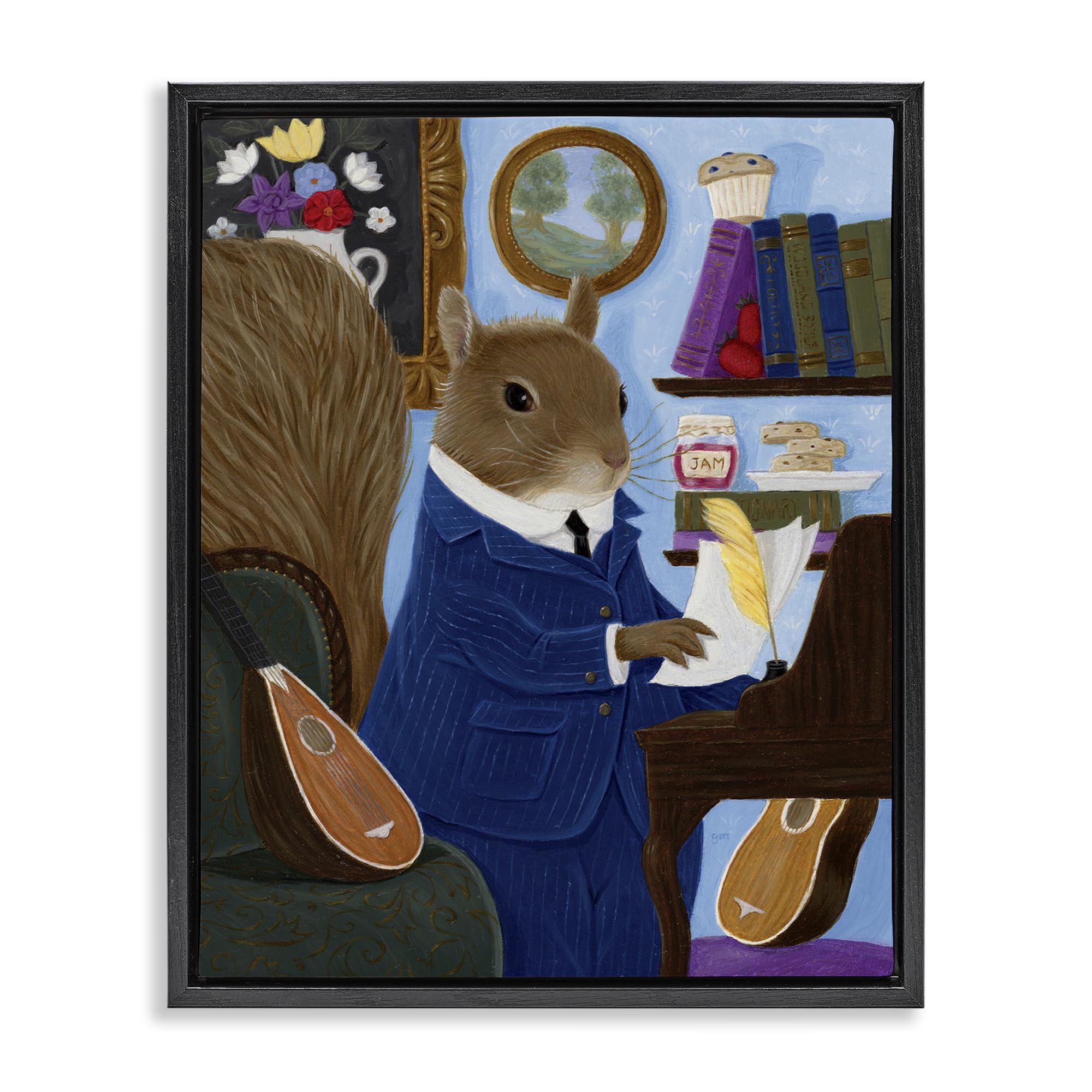 Stupell Industries 'Gentleman Squirrel Composing', Floating Frame Canvas Art, Black, 25 x 31 Inches, Easy to Hang and Sturdy, Made in USA, by Gina Matarazzo