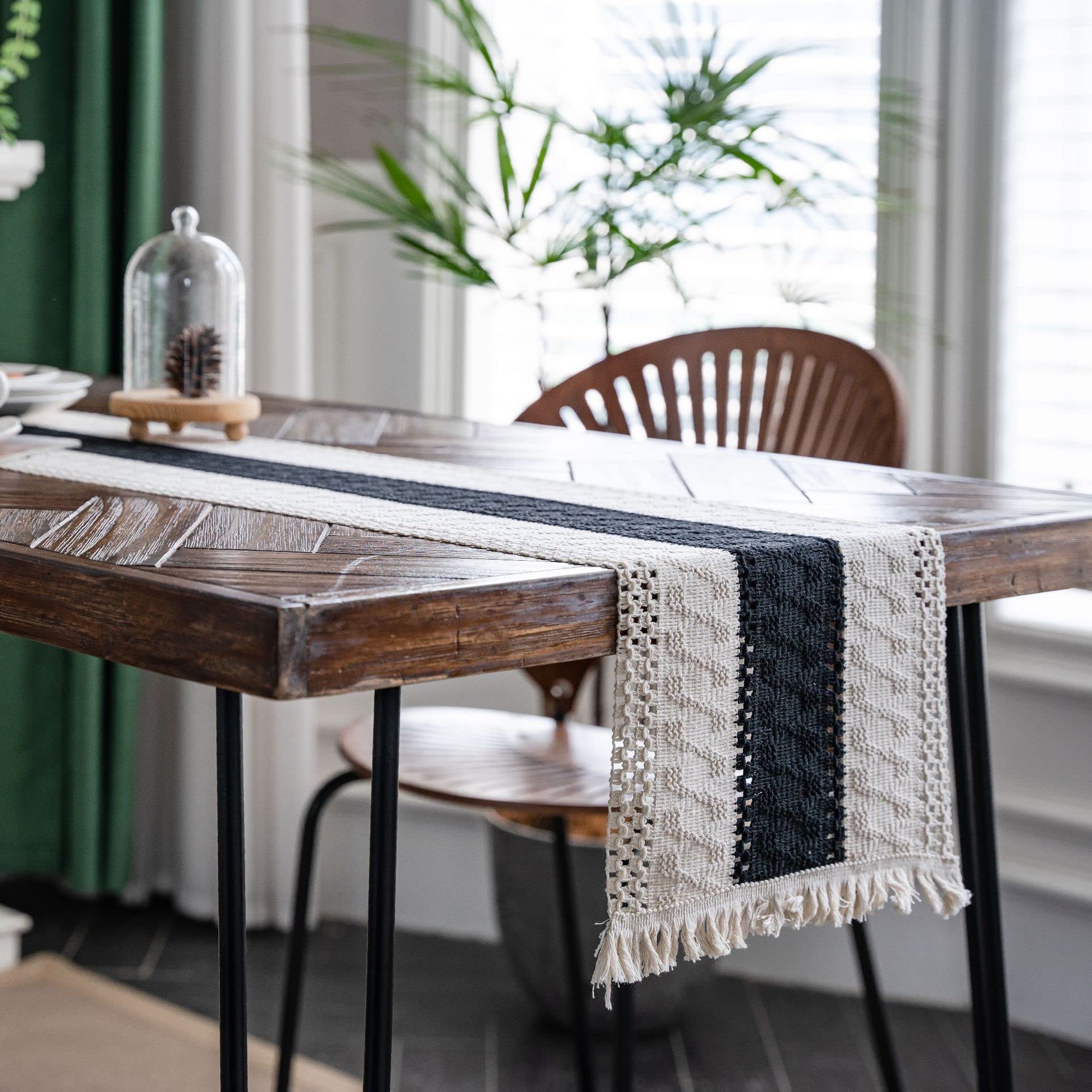 Table Runner Table Runner Cotton Crochet with Tassels Geometric Fringe Runners Retro Macrame Tablecloth(M,30*350cm)
