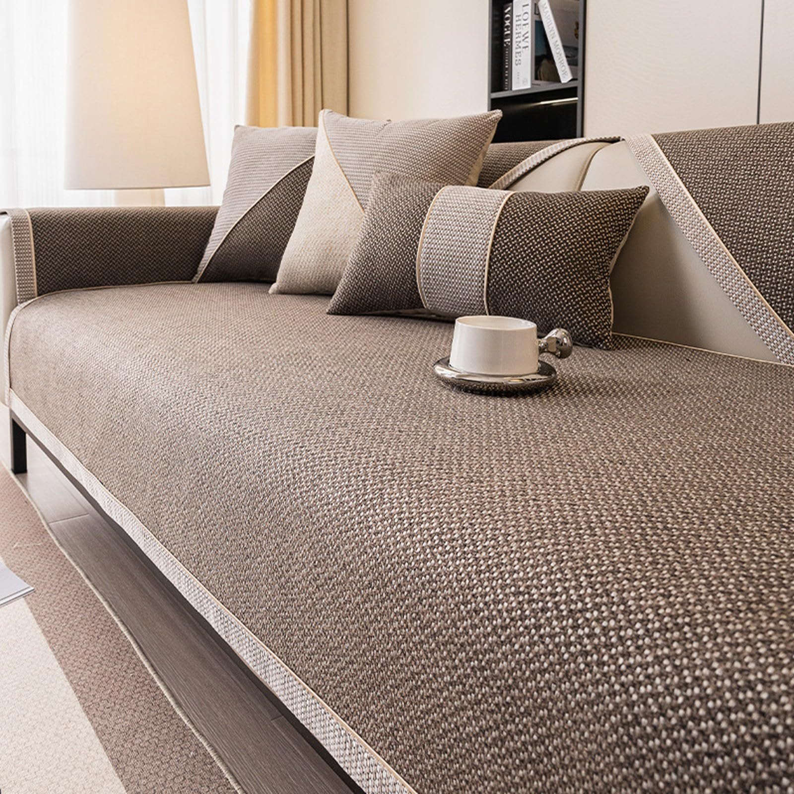 Funda de Sofá Vintage Antideslizante de Algodón Lino sofá Todas Las Estaciones Topper Sofa. Sofá Cubre Sofás de 1 2 3 4 Plazas Seccional en Forma de U y L(Coffee,110 * 160cm)