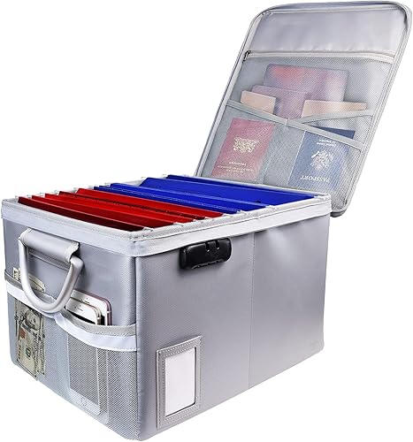 Miniatura 9 de TOMKID Archivador ignífugo con cerradura, organizador de documentos ignífugo, caja de archivos plegable, archivador con asa para certificaciones