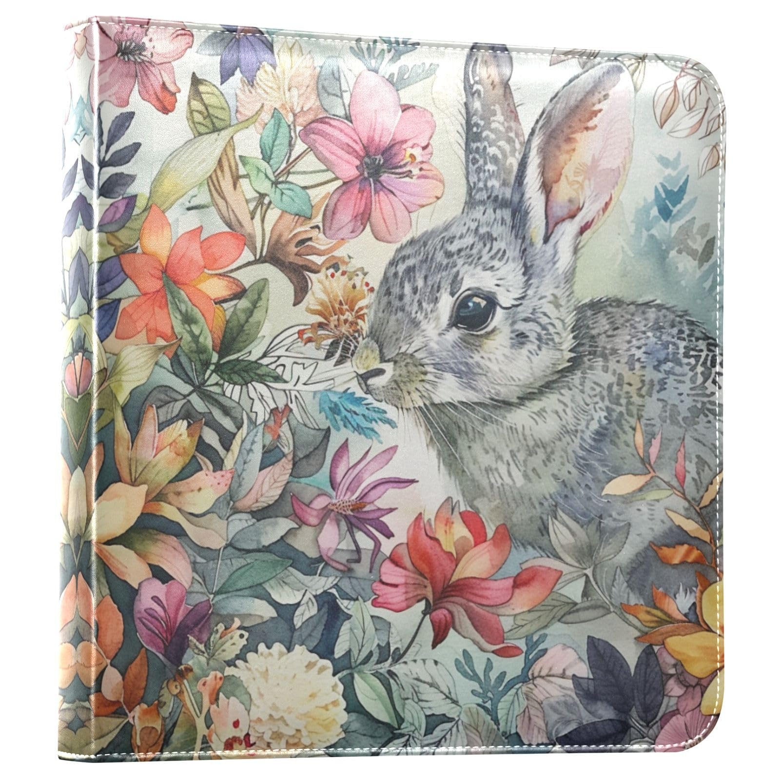 JIPONI Bunny and Floral Large Photo Album, DIY Leather Cover Scrapbook Albums for 4x6 5x7 6x8 Pictures, Self Adhesive Memory Book for Wedding, Baby, Family