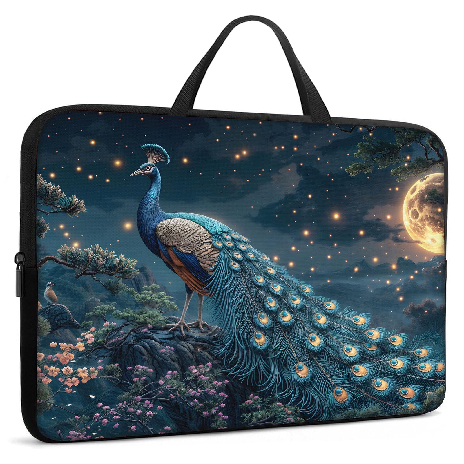 Laptop Sleeve Bag with Handle Computer Protective Soft Cover Case for 14 Inch 13 Inch Laptop,Peacock Moon