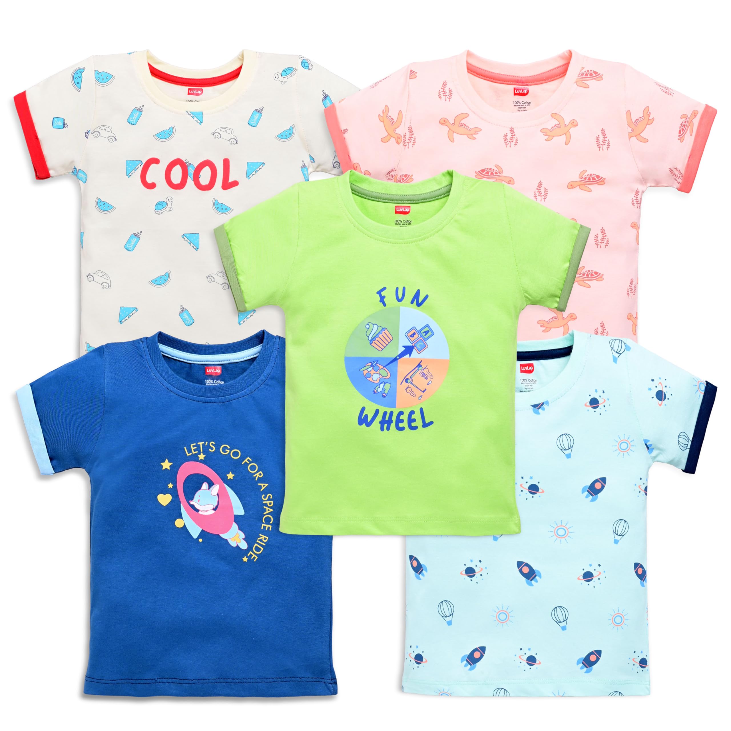 luvlap Baby Boys Regular Fit 100% Cotton Half Sleeve Boys T-Shirt Pack of 5-picture-59