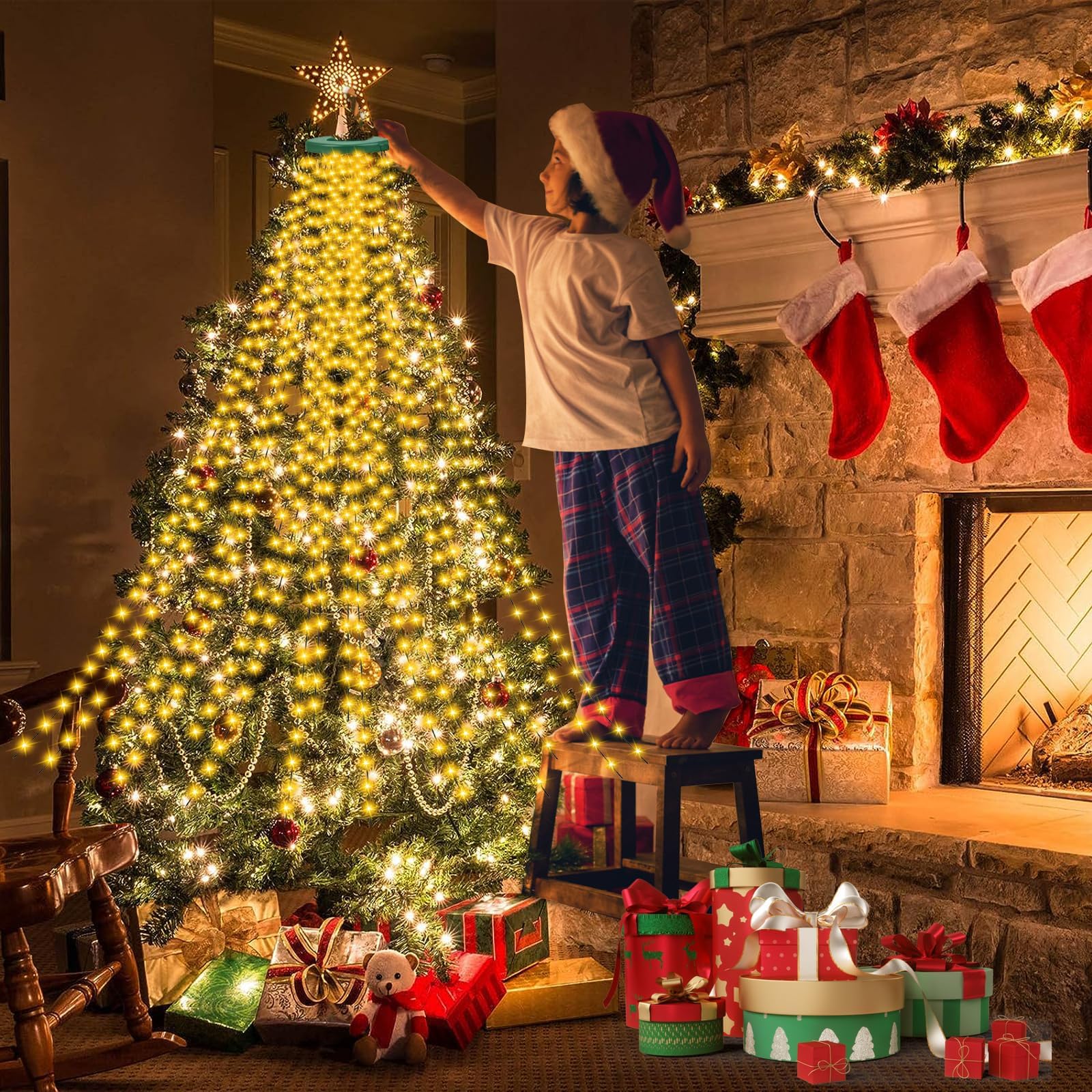 Catena Luminosa Albero Natale 480 LED 2m X16 Fili Bianco Caldo