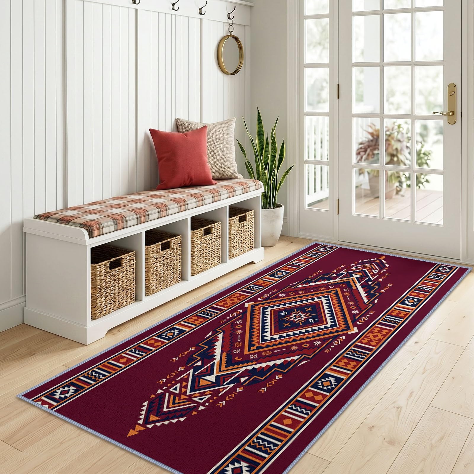 Tappeto antiscivolo per corridoio con motivo geometrico azteco, 60 x 180 cm