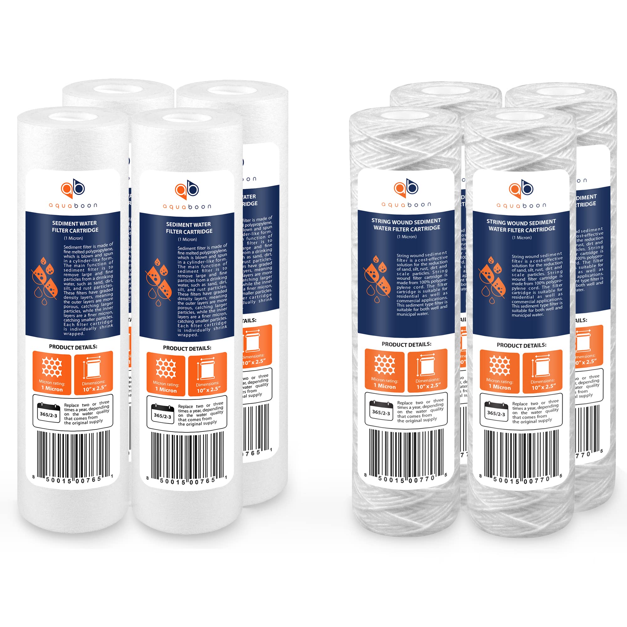 Aquaboon 4-Pack 1 Micron 10"x2.5" Sediment & String Wound Filters