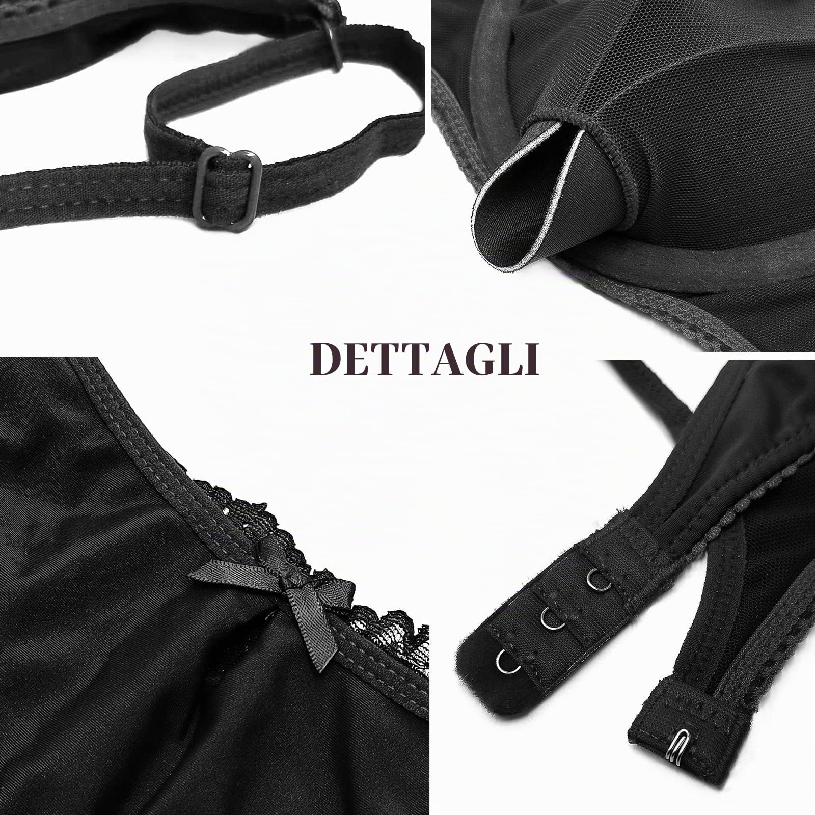 SHEKINI Completi Intimi da Donna Elegante Reggiseno con Ferretto Non Imbottito Reggiseno in Pizzo e Mutandine Trasparenti Lingerie Intimo Donna con Chiusura a Gancio e Spalline Regolabili