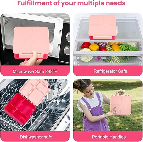 Miniatura 7 de Lonchera Bento para niños con termo de sopa de 8 onzas, recipientes de comida a prueba de fugas para niños con 4 compartimentos, tarro térmico