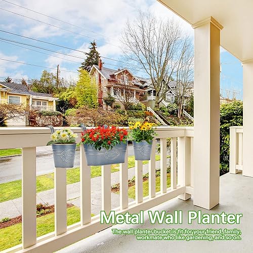 Miniatura 9 de PerGar Macetas de metal vintage para colgar en la pared, maceta rústica, soporte para plantas con ganchos desmontables y agujero de drenaje para