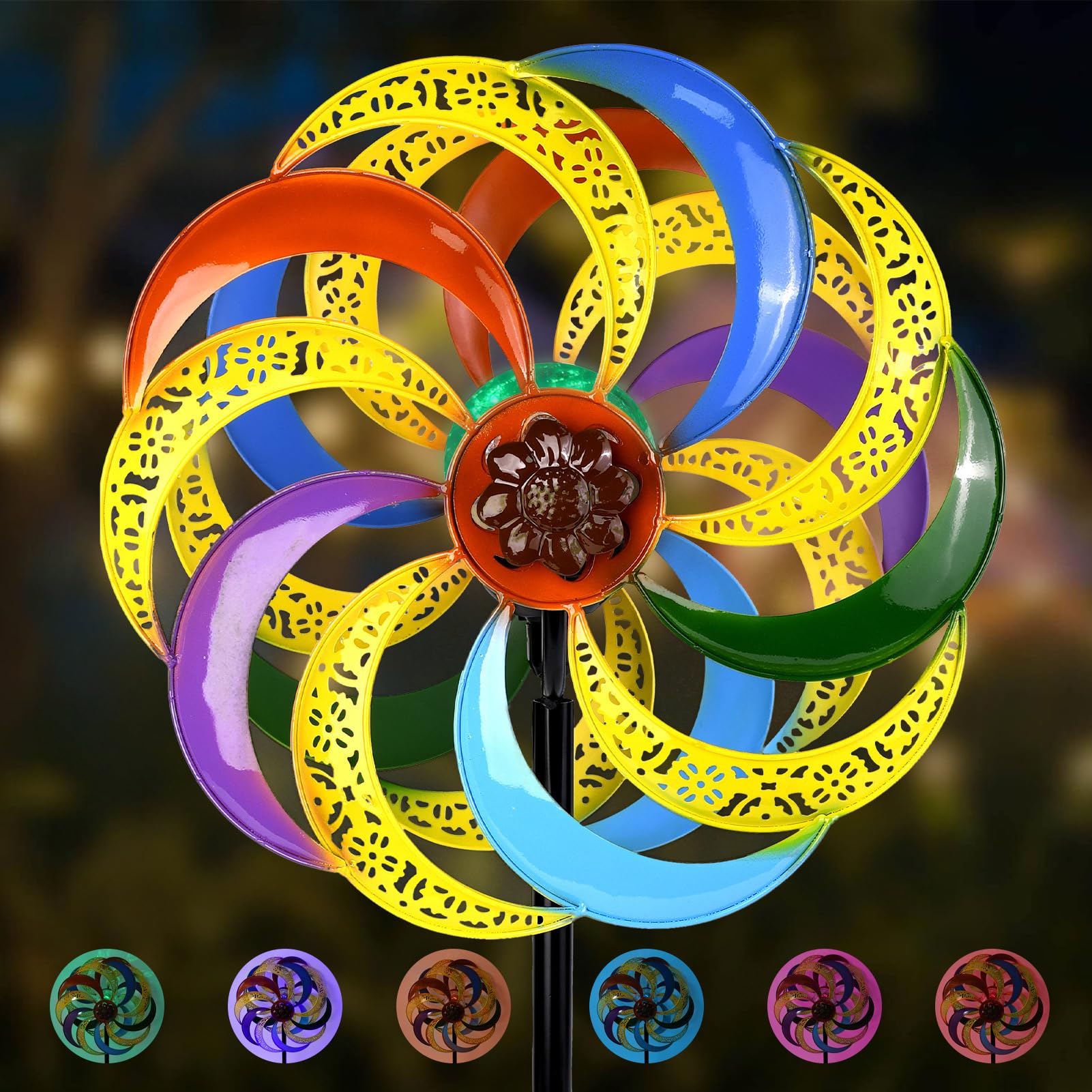 Wind Spinners Outdoor Clearance for Yard and Garden Metal Wind Spinners Outdoor 75 in Kinetic Art with Solar Powered Multi-Color Glass Ball Light for Backyard Lawn Decorations