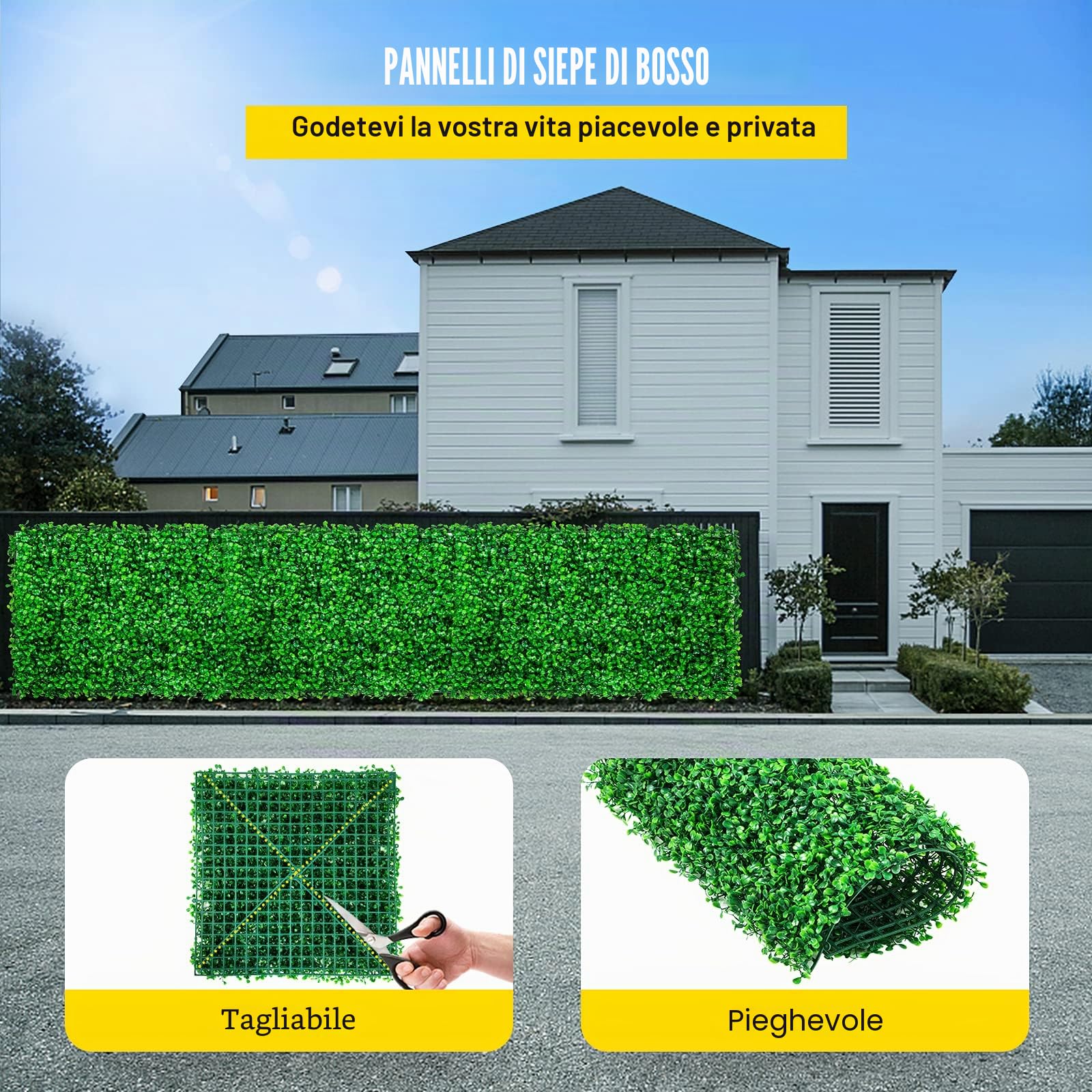 VEVOR 24 Pezzi Artificiale Pannello da Siepe di Bosso, 25,4 x 25,4 cm, Siepi Artificiali, Recinzione Artificiale Bosso, Edera Finta Effetto Realistico Decorazione Plastica Verde, Spessore da 4 cm