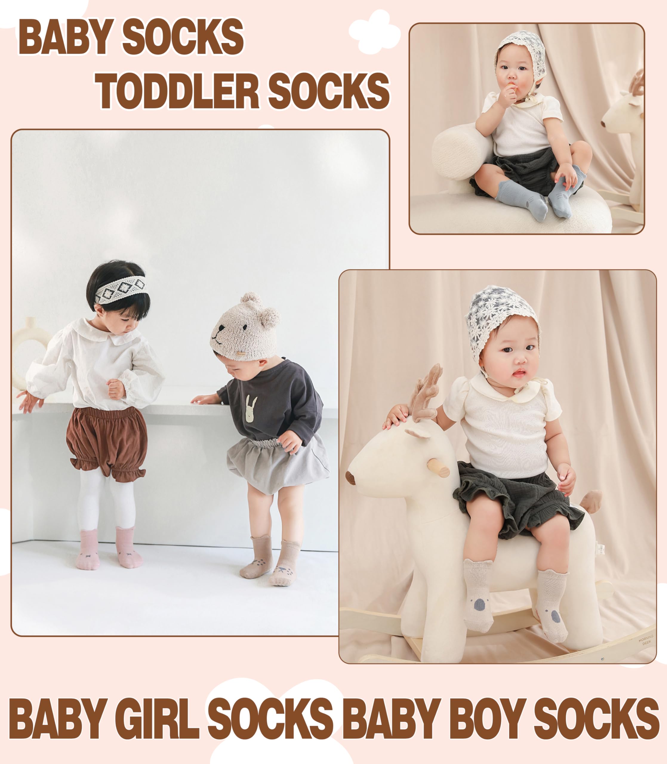 LANLEO Baby Toddler Socks with Grips Baby Toddlers Girls Boys Non Slip Grip Socks with Grippers 6 Months-5 Year Old