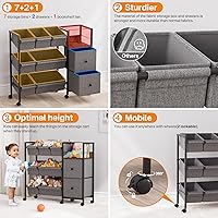 Vista 4 de Organizadores de juguetes y contenedores de almacenamiento para niños, 7 contenedores de almacenamiento + 2 cajones de tela + 1 estantería