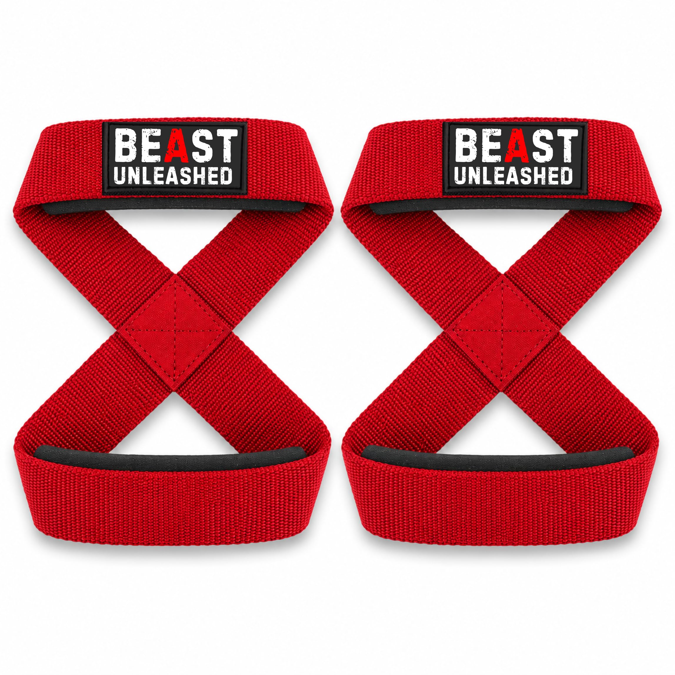 Muscleape Weight Lifting Straps - Non-Slip Wrist Supporter with Padded Cuff for Gym Workout Deadlift Powerlifting and Fitness Strength Training (Figure 8, Cotton, Anti-Skid) Red Beast Mode-image-44