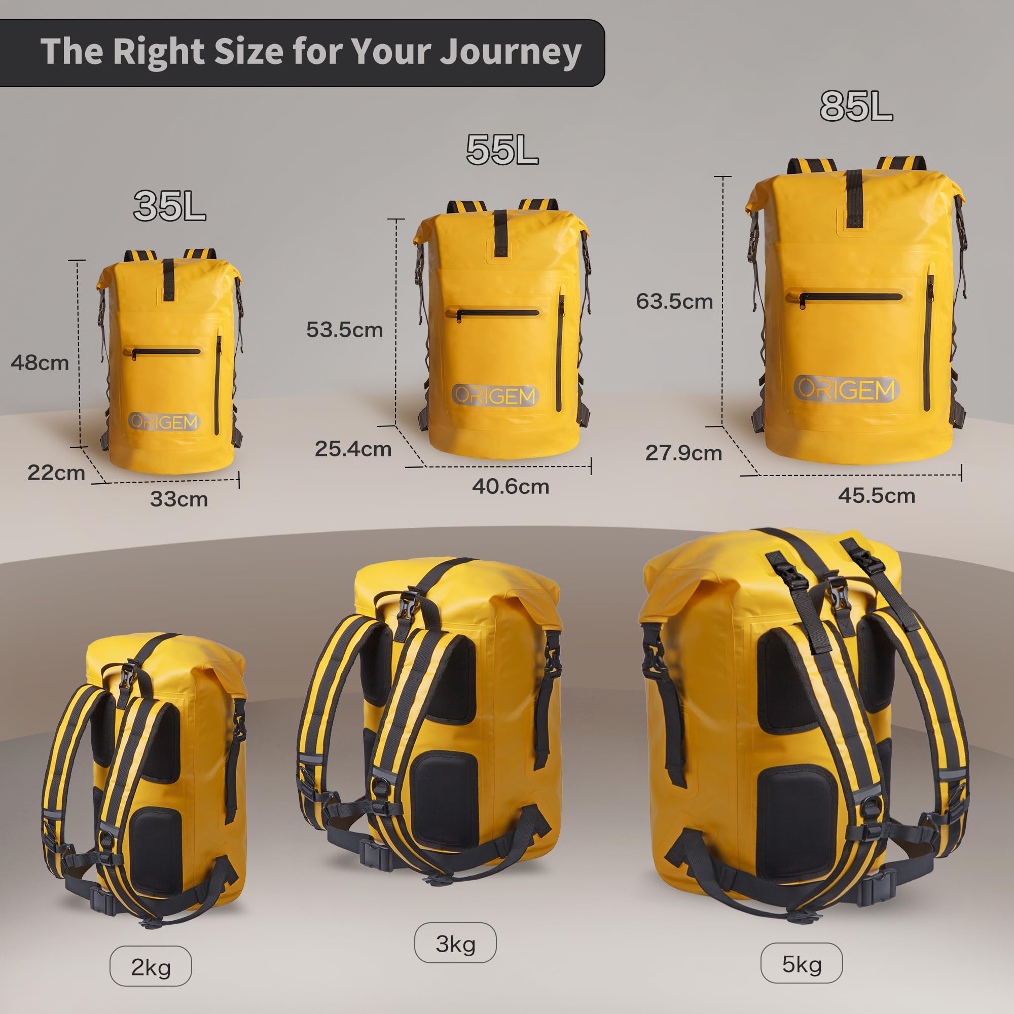 Origem Zaino Impermeabile, 35L/55L/85L Borsa Impermeabile Mare, Roll-Top Sacca Impermeabile, Dry Bag Backpack Waterproof con Custodia per Laptop per kayak Nautica Pesca Nuoto e Campeggio