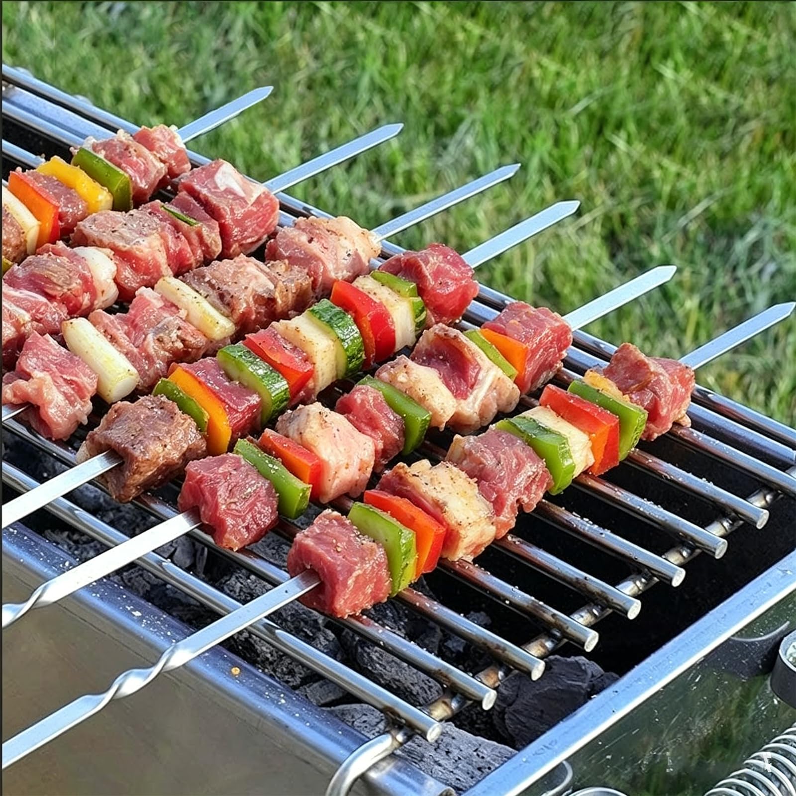 12 spiedini per barbecue in acciaio inox, spiedini lunghi da 39 cm, spiedini da barbecue in acciaio inox, per falò o barbecue