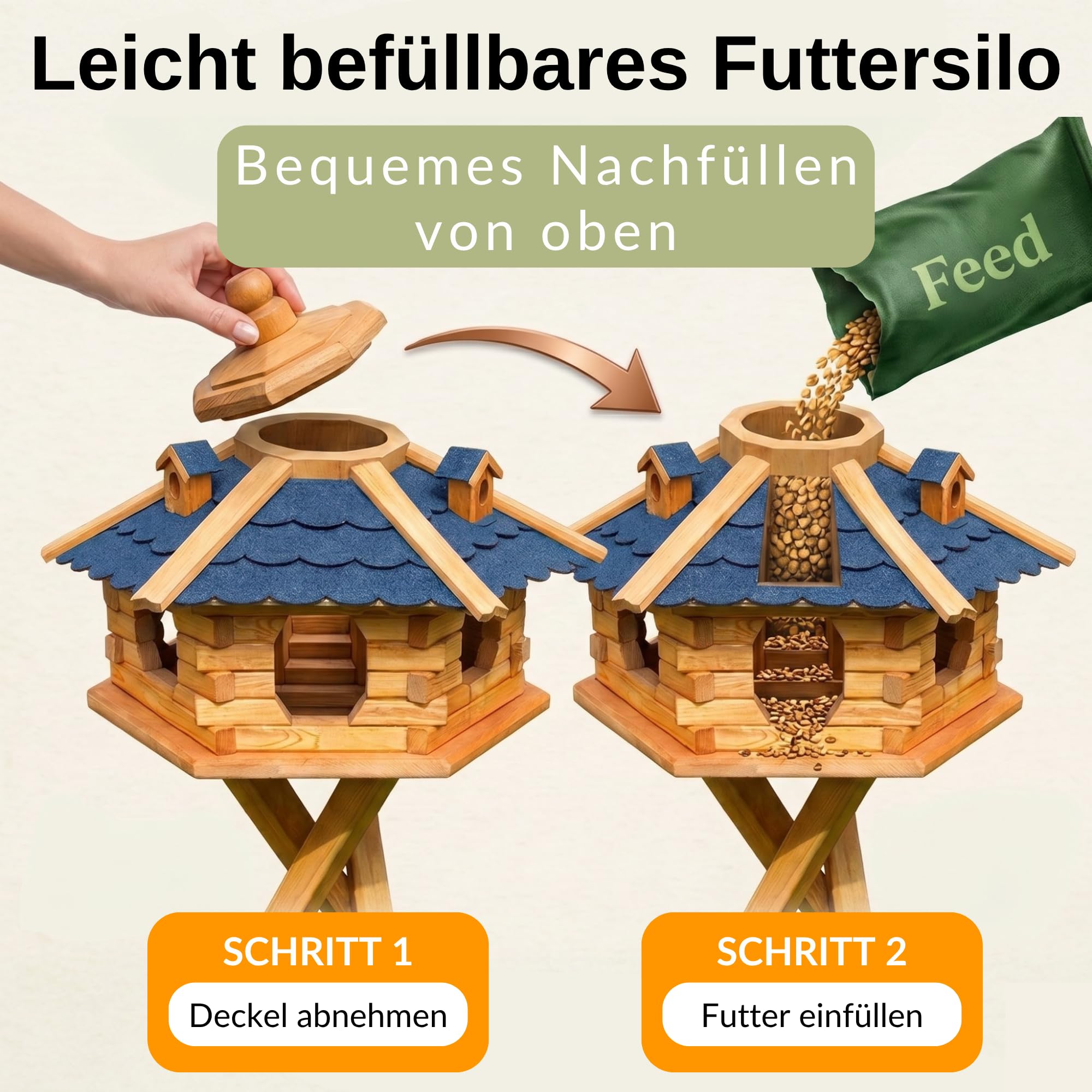 Deko-Shop-Hannusch Vogelhaus wahlweise mit Ständer und Solarbeleuchtung, Verschiedene Größen L - XXL, Futtersilo, wetterfestes Bitumendach (Größe Standard L, schwarz)
