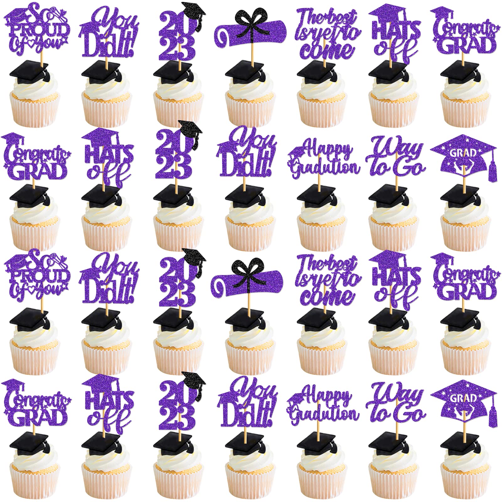 Buy Purple Graduation Cupcake Toppers 2023 Class of 2023 Cupcake