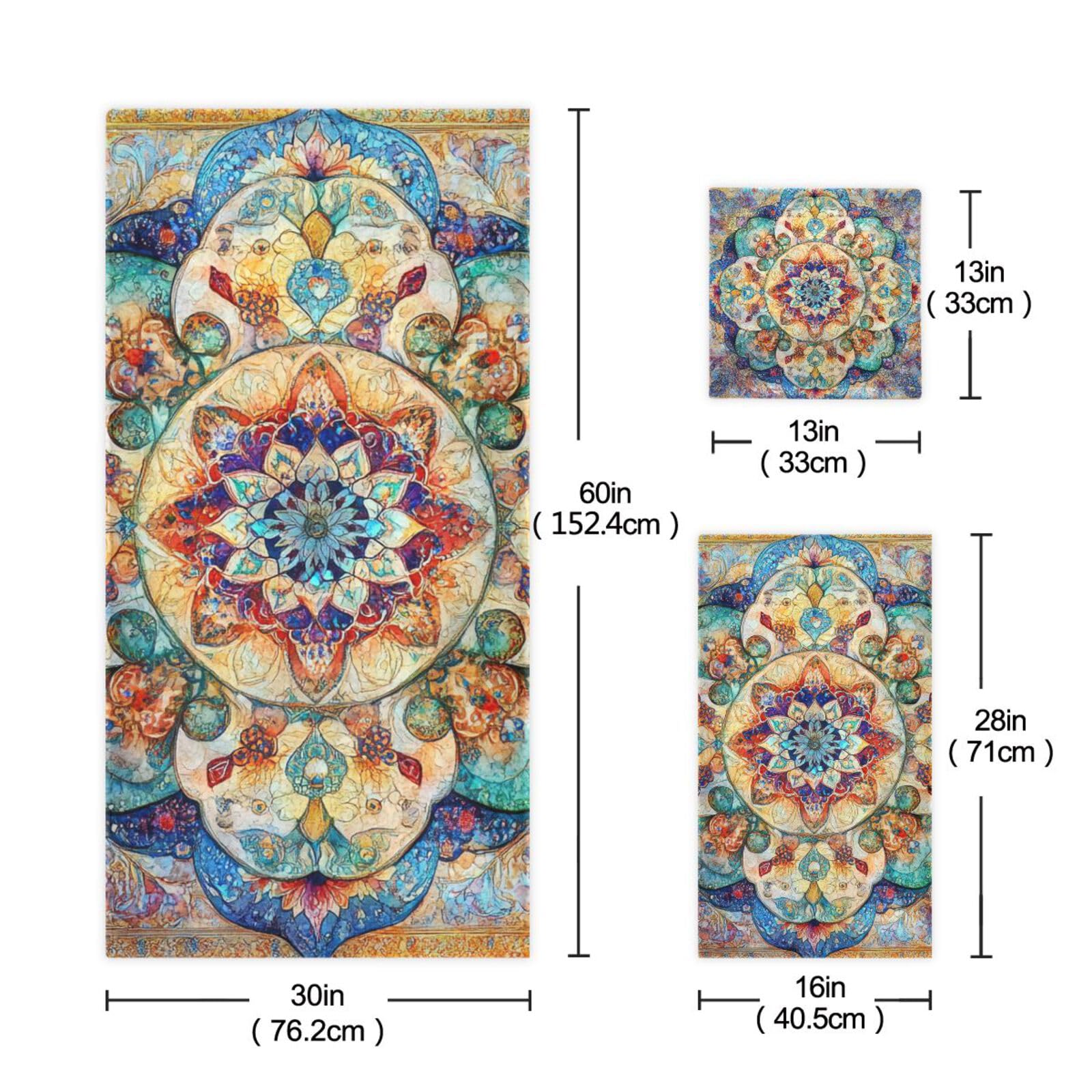 Bohema wzór boho vintage mandala mikrofibra ręczniki do twarzy zestaw 3 sztuk, 1 ręcznik kąpielowy 1 ręcznik do rąk 1 myjka do twarzy ciała łazienka