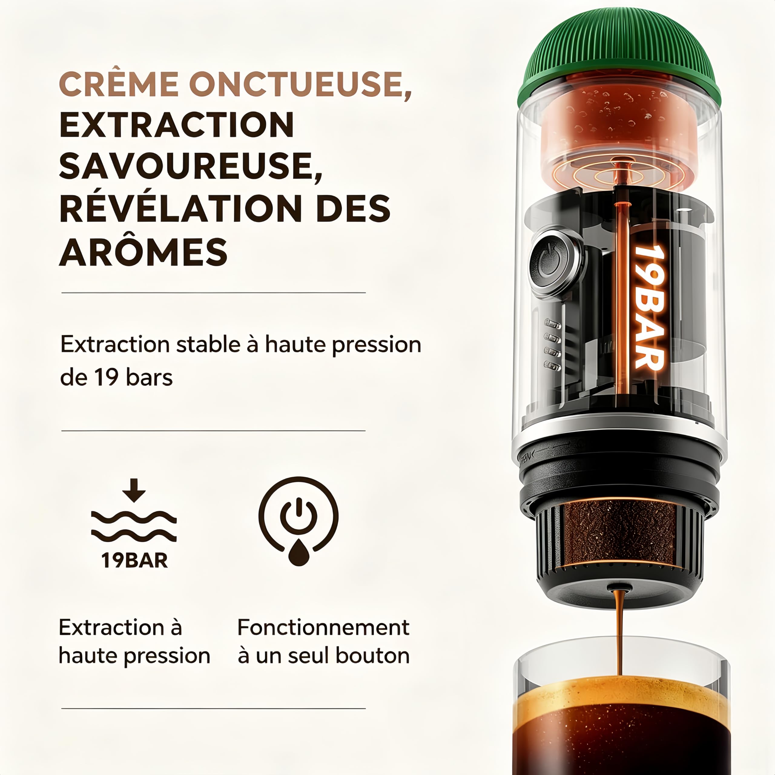i Cafilas tragable elektrische Espressomaschine 12 V Travel Espresso Machine mini cafetera para ir camping espressomachine, compatible con café molido y cápsula NS (verde)
