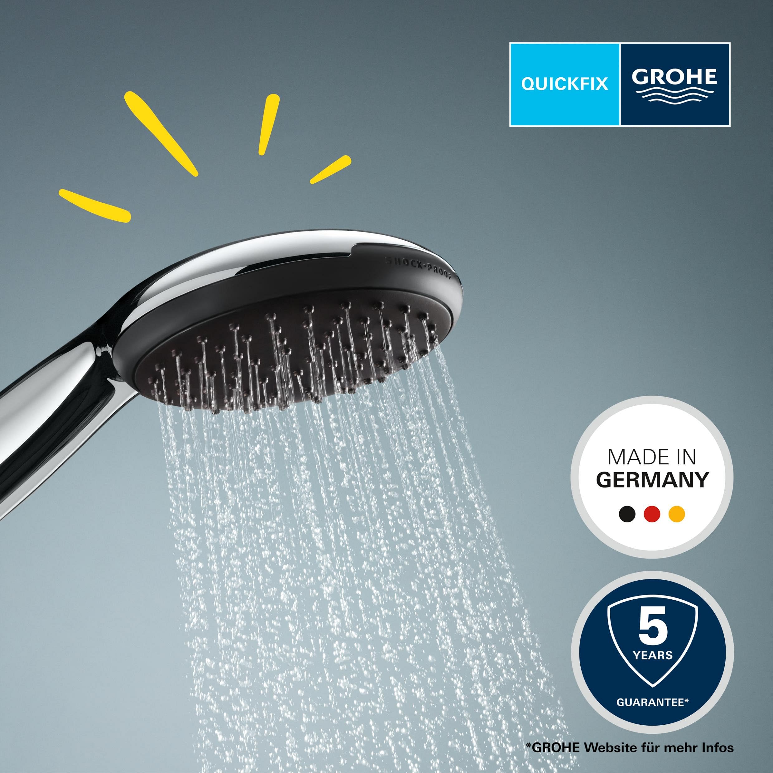 Grohe 2794610E Vitalio 110 słuchawka prysznicowa, bardzo energooszczędna, 6 l na min (2 rodzaje strumienia, standardowe przyłącze, silikonowy pierścień chroni w razie upadku), okrągła, chrom, 2794810E