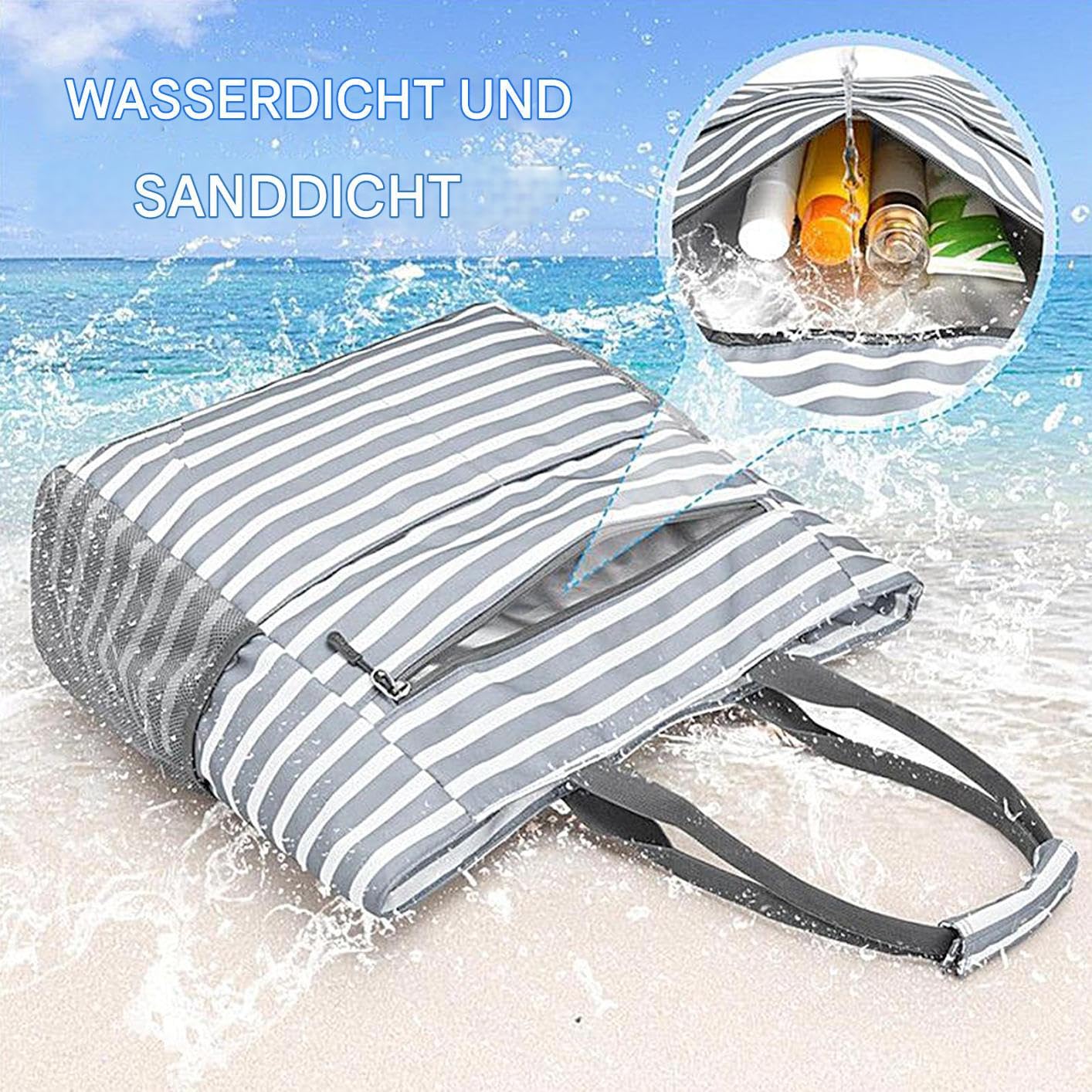 Strandtasche Für Damen | Schwimmbad Strandtasche Mit Münzgeldbeutel,Faltbare Wasserdichte Tragetasche Mit Reißverschluss Für Reisen Camping Picknick Pool Wandern Pendeln Gym Urlaub Arbeit