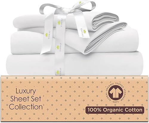 Tissaj - Sábanas de cama de algodón orgánico 100%, fundas de edredón y sábanas bajeras 500 hilos, certificado GOTS sábana bajera, sábana plana,