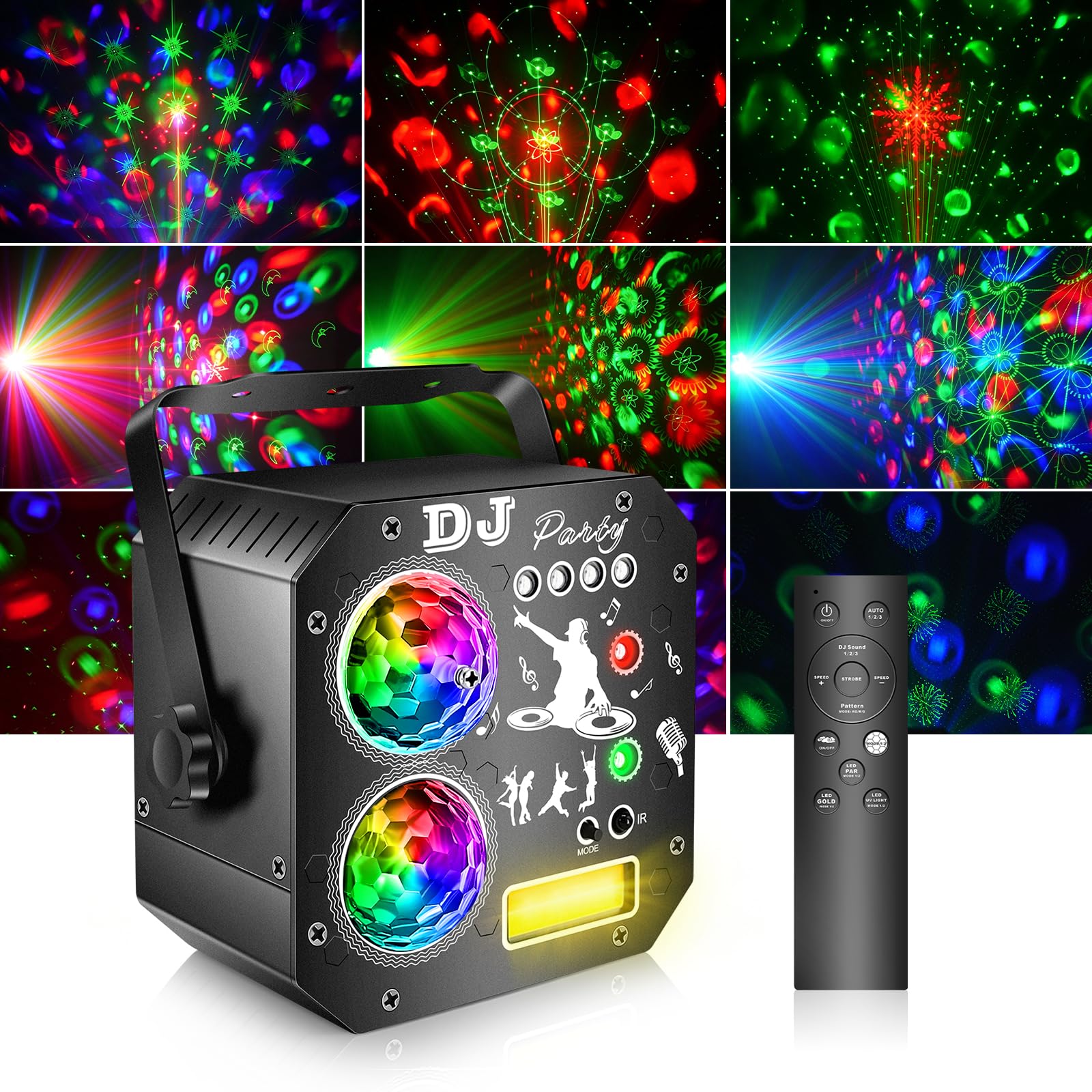 Luci Discoteca 7 in 1 con Doppia Sfera Disco, Luci DJ Attivata dalla Musica, Luci Discoteca da Esterno LED RGB, Luce UV, Luci Sfera Rotante per Club, Karaoke, Compleanno, Halloween, Natale