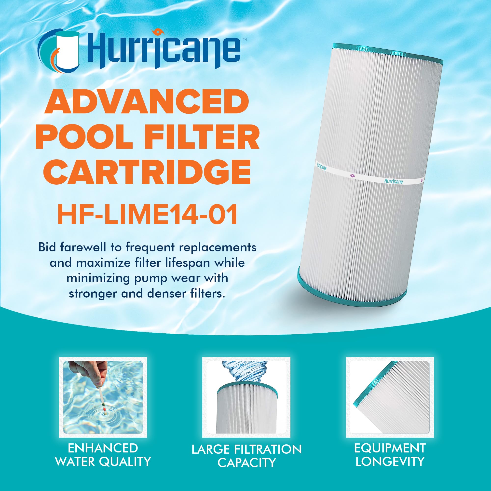 Hurricane Filters HFLIME14-01 Advanced Spa Filter Cartridge - Replacement for Filbur FC-3921, Limelight Hot Tub, 2018+ Pulse, Flash, Flair, Prism & Beam, Limelight Watkins