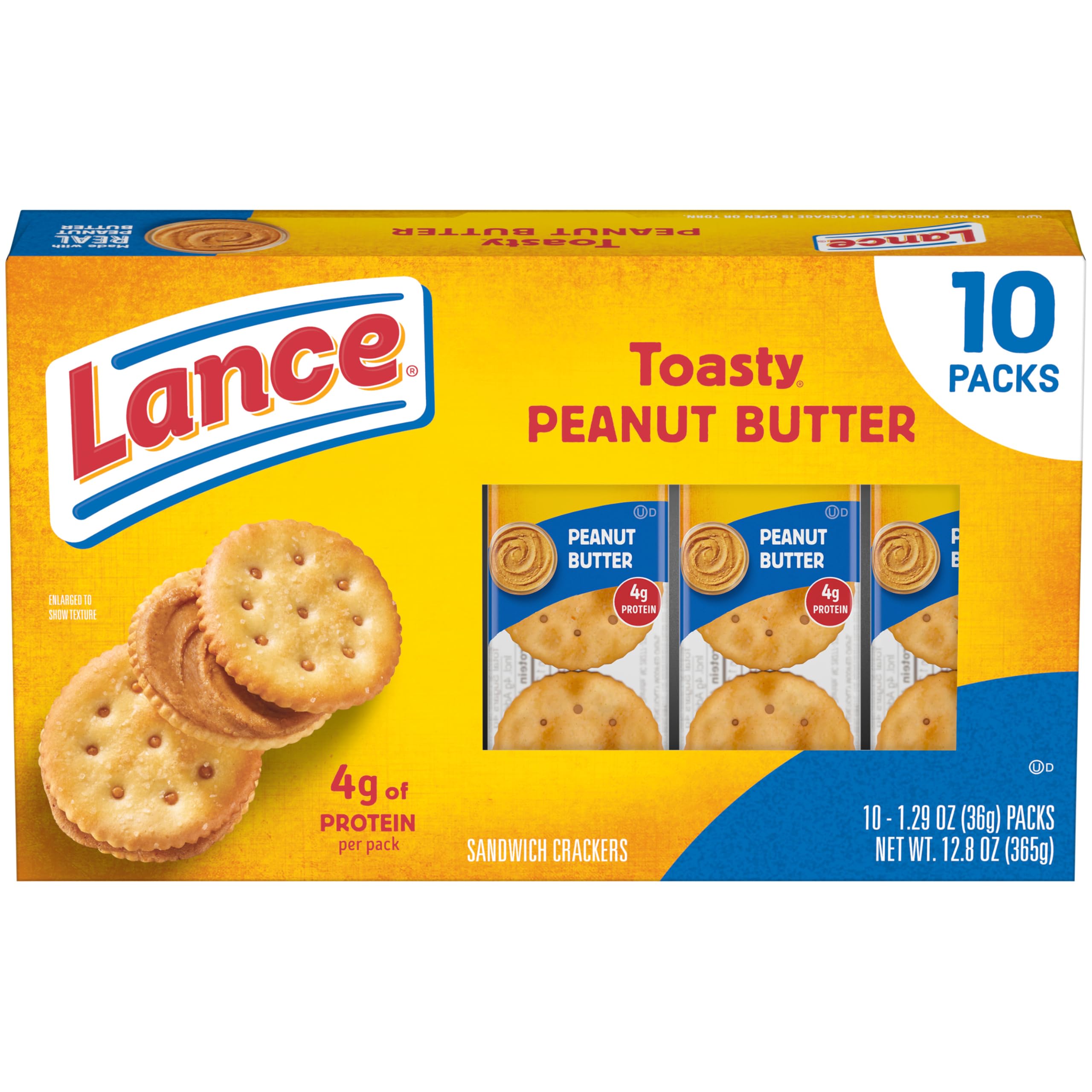 Lance Toasty Peanut Butter Sandwich Crackers Snack Packs, 10 Count 1.29 Oz Toasty Peanut Butter 1.28 Ounce (Pack of 10)