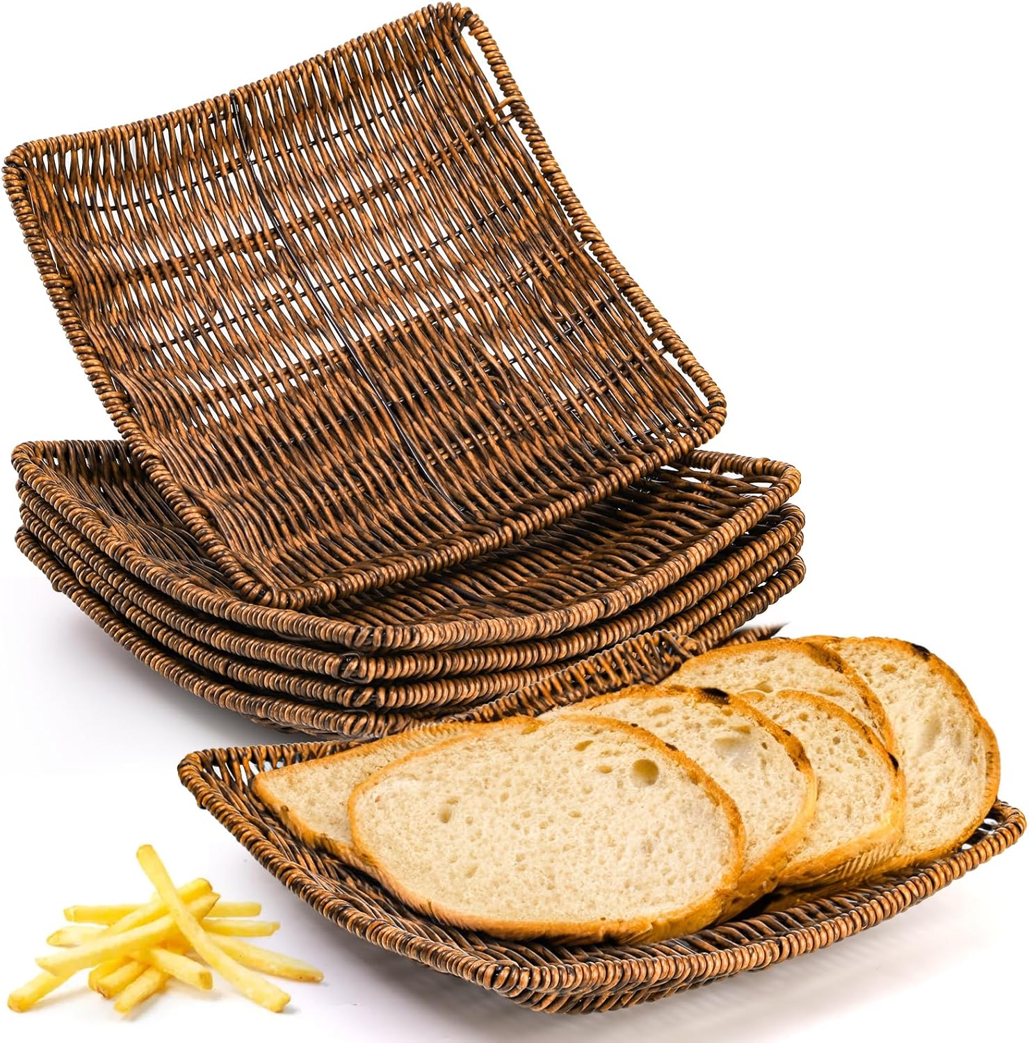 Yesland 6 Pack Imitation Wicker Bread Baskets, 9 x 9 Inch