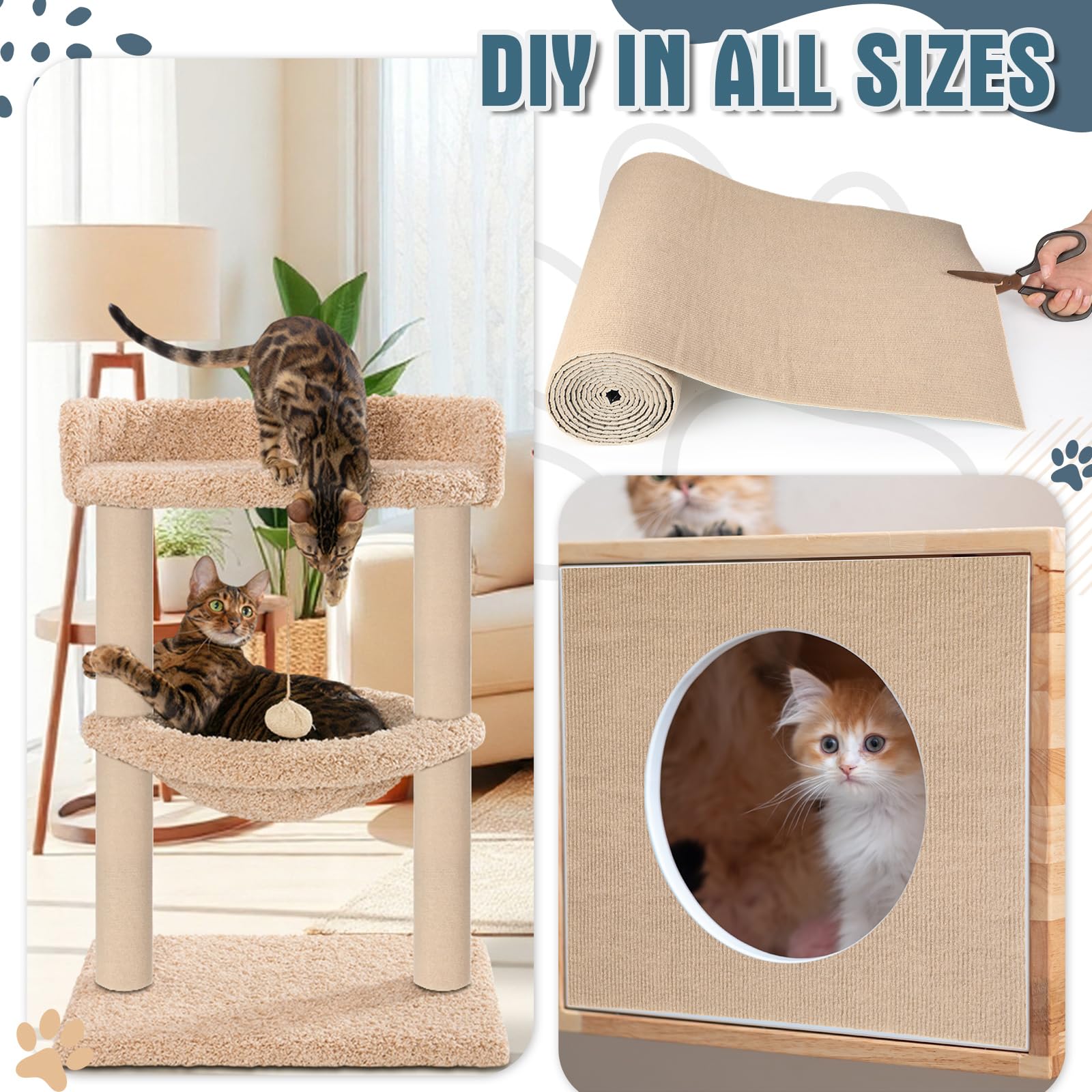 Abbylike 2 protectores de muebles para gatos de 118 x 15.8 pulgadas, autoadhesivo, recortable, protector de sofá, tapete rascador para gatos, tapete antiarañazos, tapete de repuesto para torres (caqui
