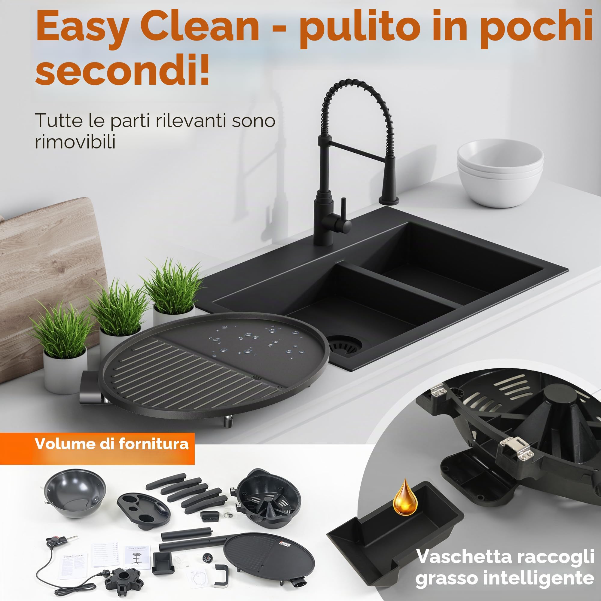 ProfiCook - Barbecue elettrico per interni ed esterni, non fumo, 2400 W, griglia elettrica per balcone, indicatore di temperatura, griglia da tavolo elettrica 2 in 1, PC BQS 1303