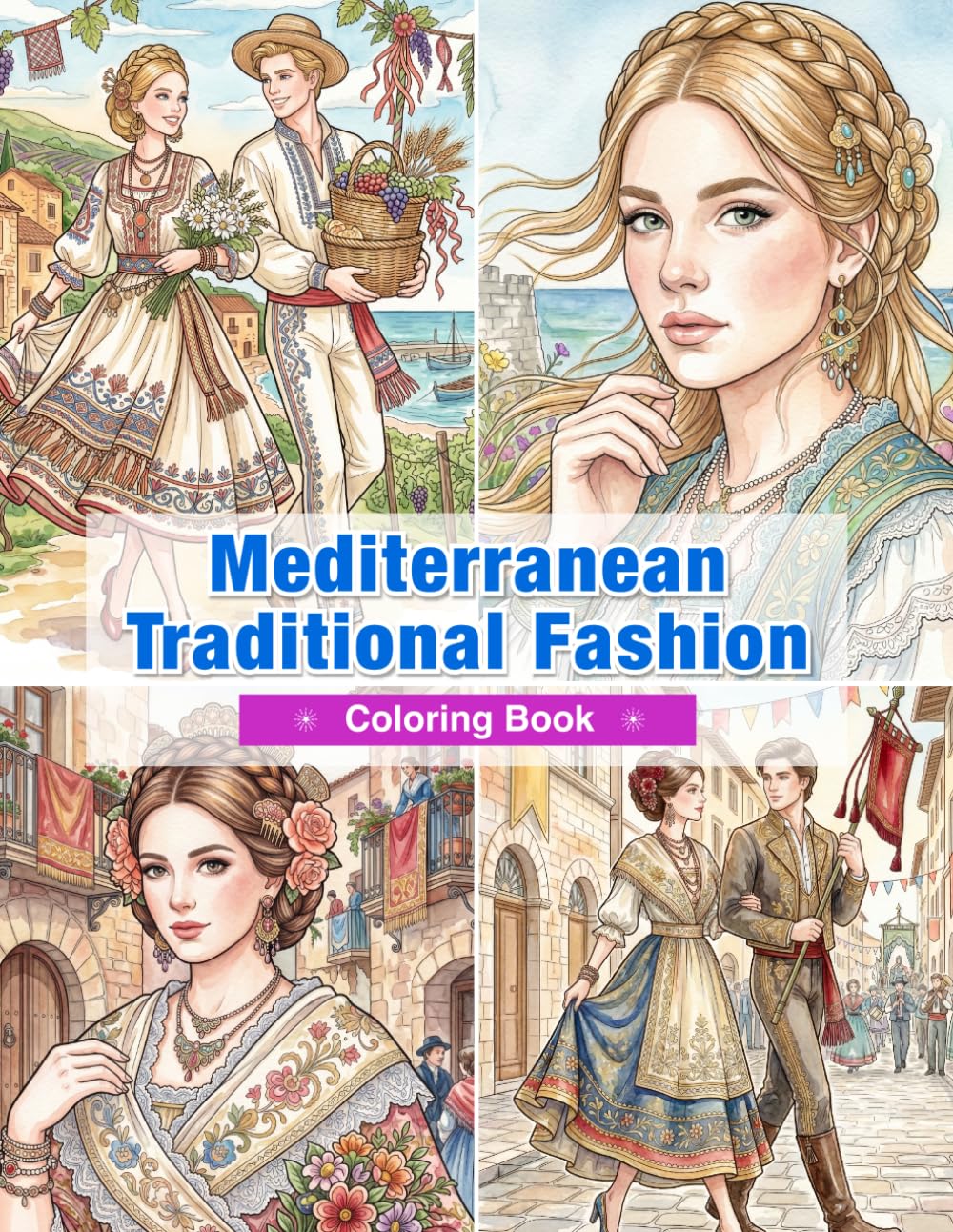 Mediterranean Traditional Fashion Coloring Book for Adults: Traditional Clothing from Italy, Spain, Portugal, Greece, and Malta | Festivals, Coastal ... Cultural Heritage (World Traditional Fashion)