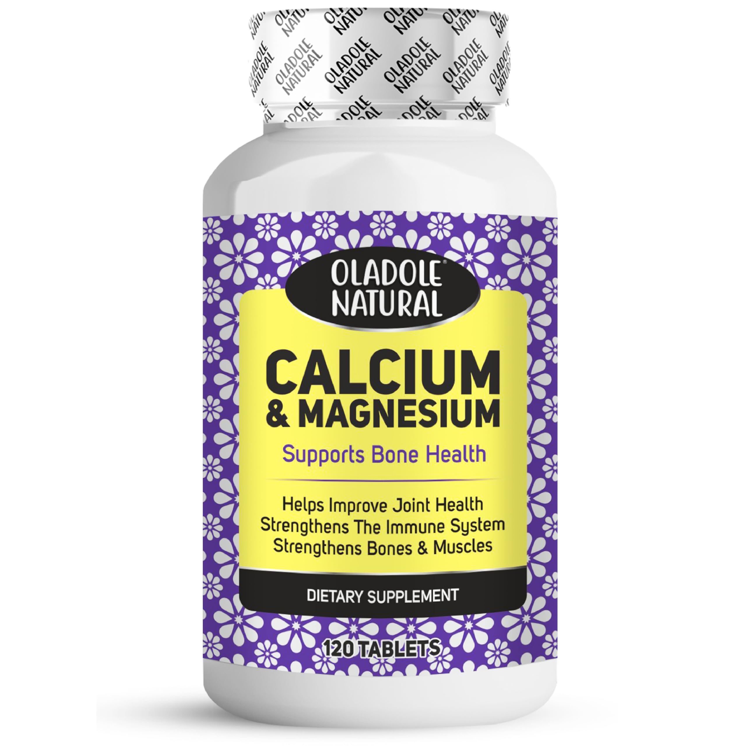 Oladole Natural Calcium & Magnesium- 1500mg (120 Tablets) | Promotes Bone & Joint Density, Muscle Relaxation, Stress & Metabolism Management, Boost Immunity | Non- GMO, Gluten Free