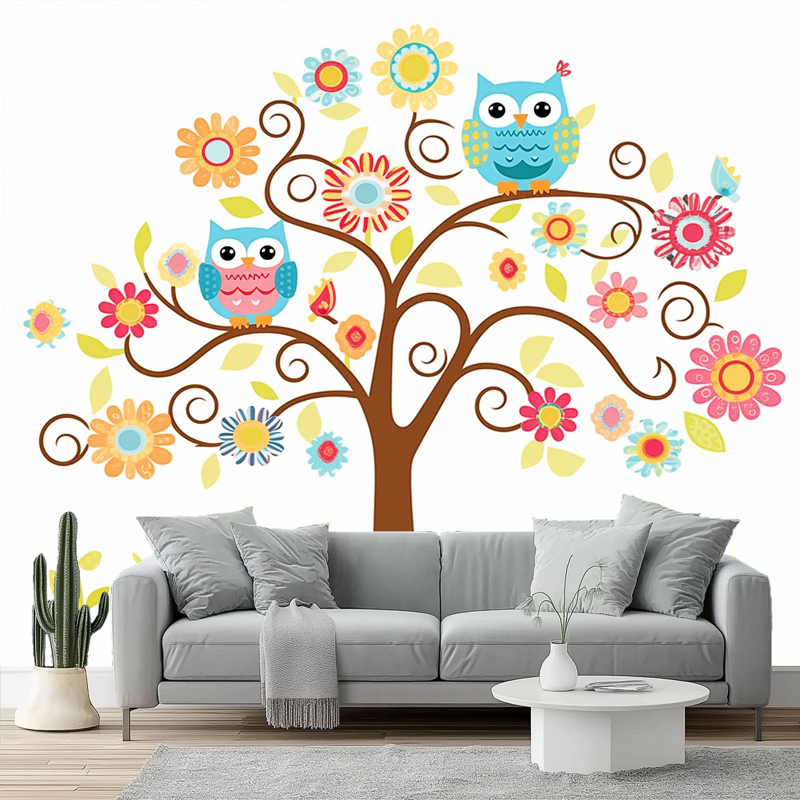 Papier Peint Panoramique Dessin Animé Arbre et Fleurs 350x256 cm
