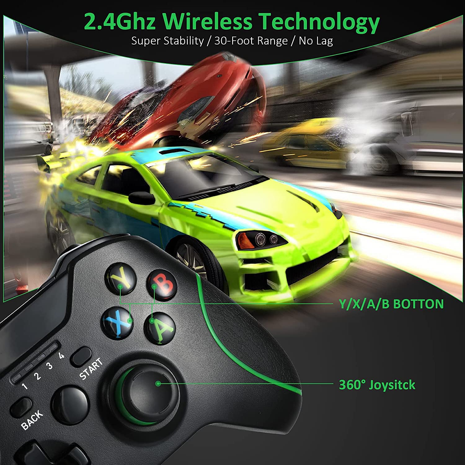 JIQIANG Wireless Controller for Xbox One, PC Gamepad with Wireless Adapter, Compatible with Xbox One/One S/One X/One Elite/Xbox Series X/PS3 /Windows 7/8/10 (Black)
