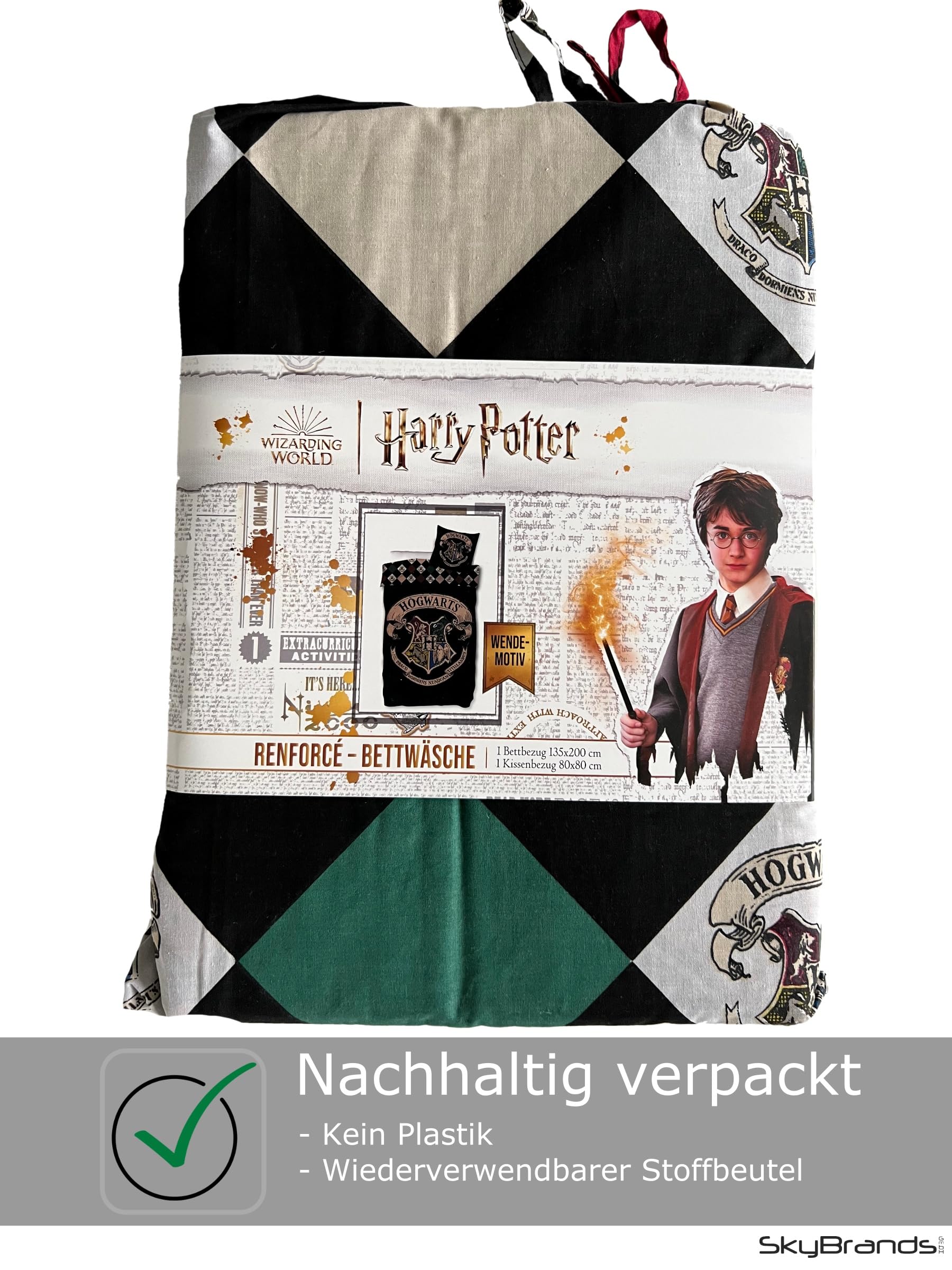 Harry Potter Beddengoed 135x200 80x80 Kussensloop Hogwarts [met draagtas] 100% katoen Schadstoffgeprüft Öko Tex Standard Duitse maat
