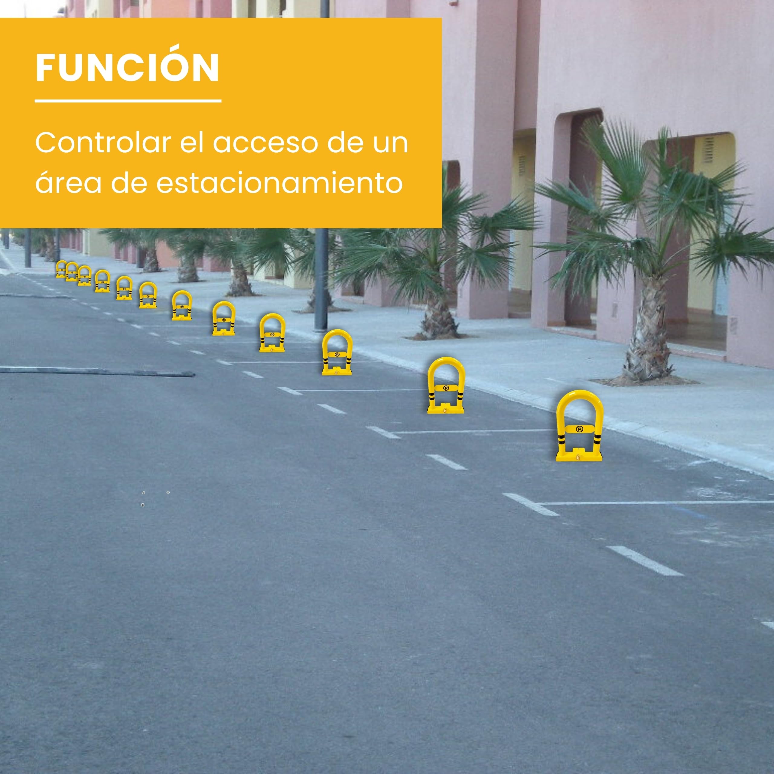 PARKING FACIL Valla de Parking/Cepo para Plaza de Garaje | Barrera Plegable y Resistente Modelo ULISES | Bloqueo Manual con Candado, Incluye Tornillería | Cepo de Seguridad, Amarillo | 1 Unidad